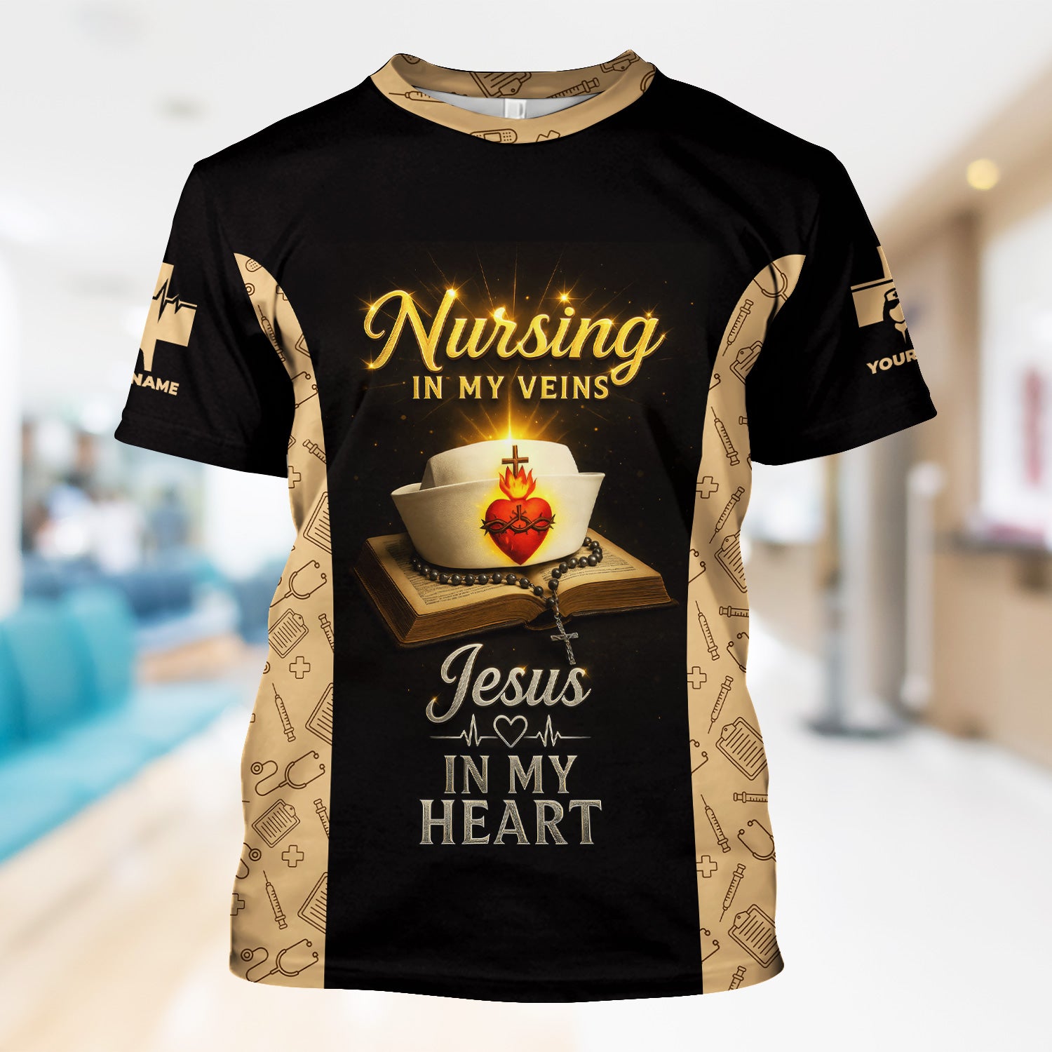 Christian Nurse Scrubs Shirt for Women - Jesus in My Heart Nursing in My Veins - Faith-Based Uniform Top Gift for RN CNA LPN