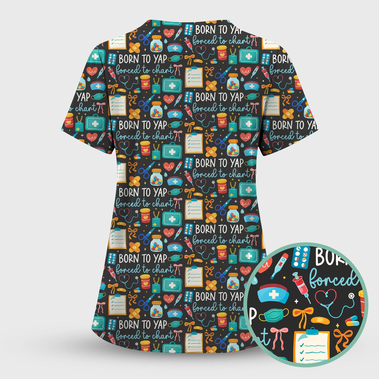 Born To Yap Medical Tools Pattern Scrub Top, Comfortable Scrubs for Nurses