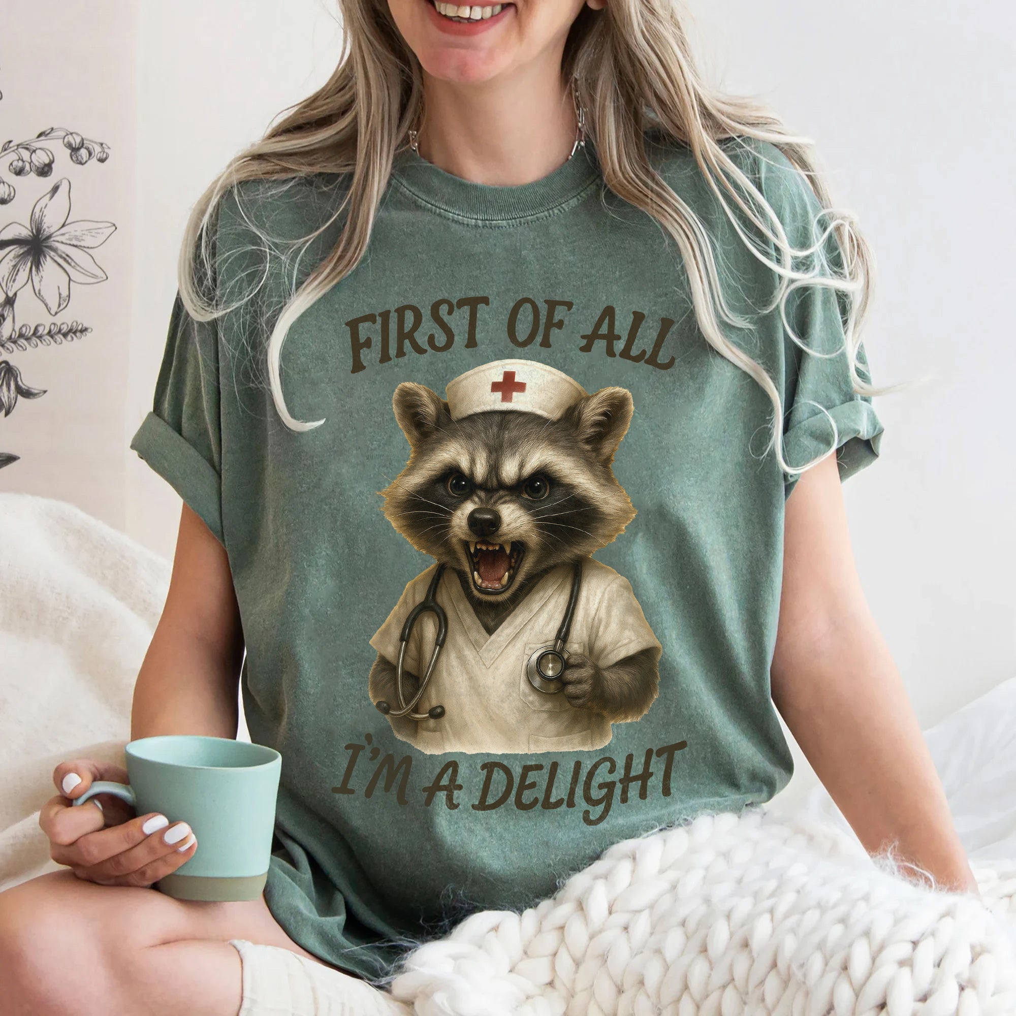 Personalized Raccoon Nurse Shirt for RN LPN CNA – Funny Quote I’m a Delight Nurse Gift – Cute Sarcastic Tee for Healthcare Workers