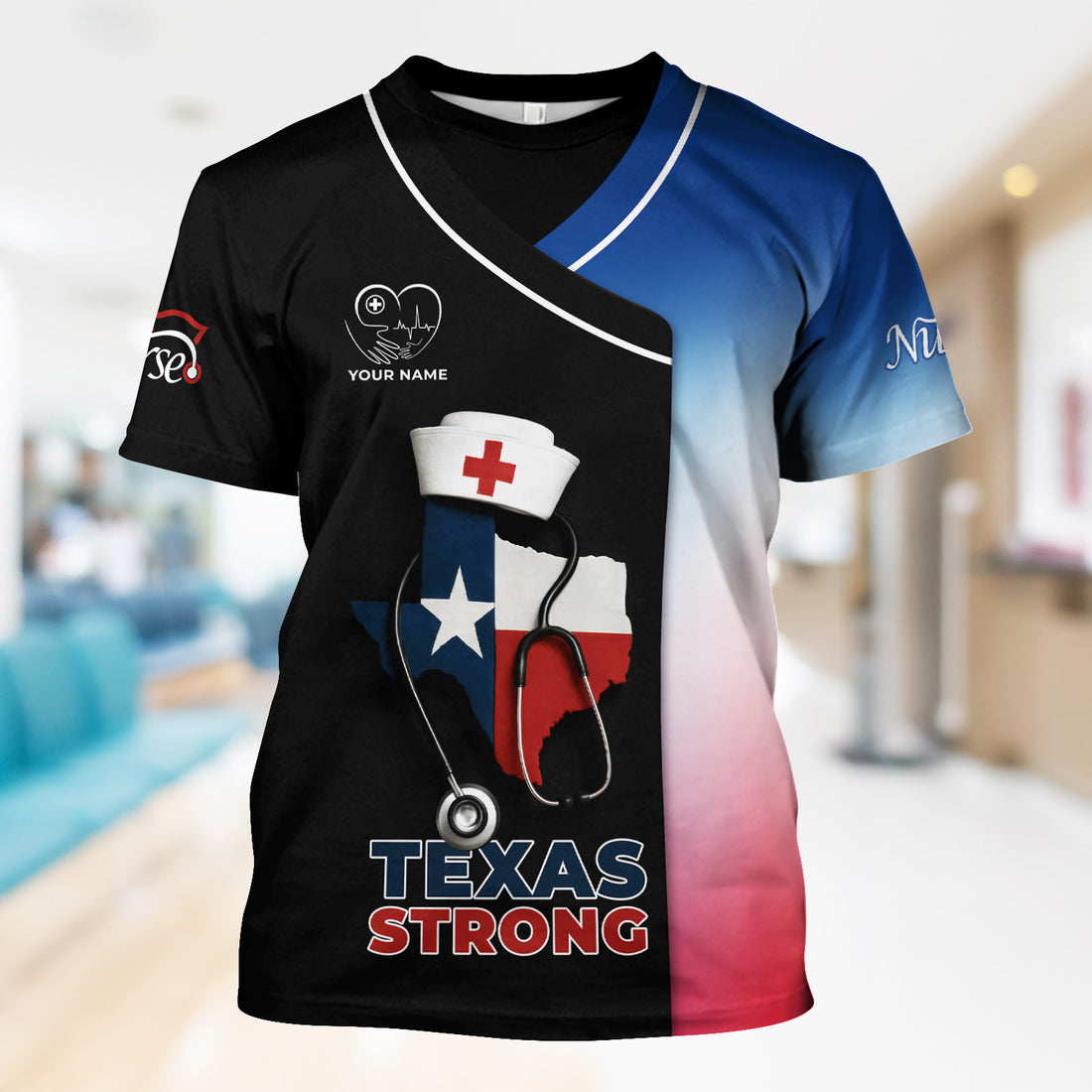 Texas Strong Nurse Shirt - Customizable with Stethoscope & Texas Flag Design - Perfect for RN, CNA, LPN, Healthcare Workers