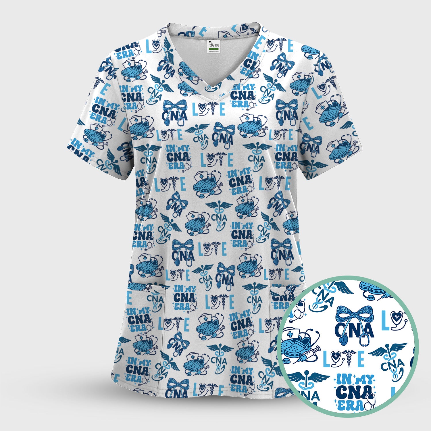 Personalized Cute CNA Era Scrub Top - In My CNA Era Quote - Gift for RN LPN Healthcare Workers