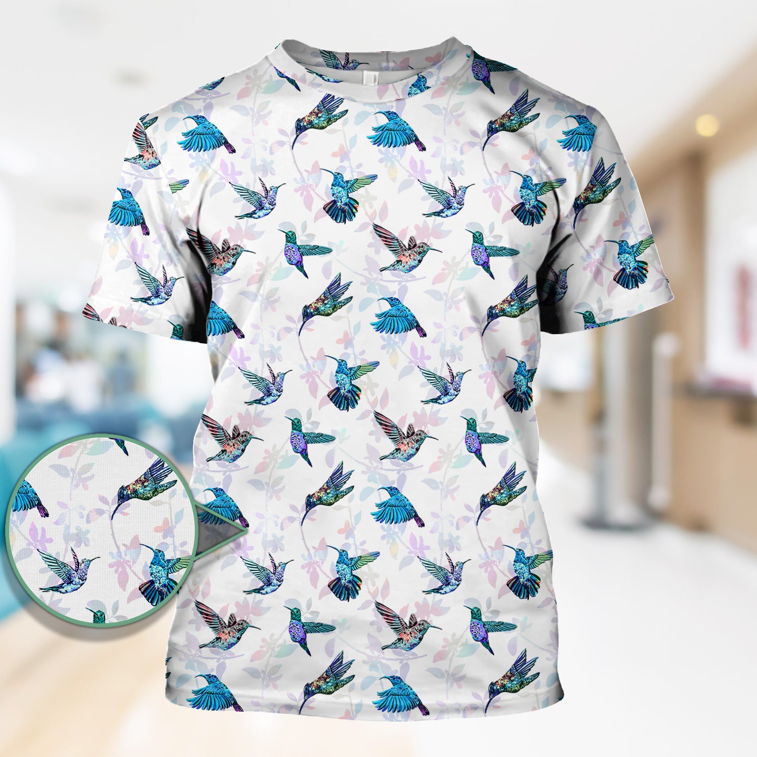 Cute Hummingbird Lover Shirt - All-Over Print Bird & Botanical Graphic Tee - Gift for RN LPN CNA