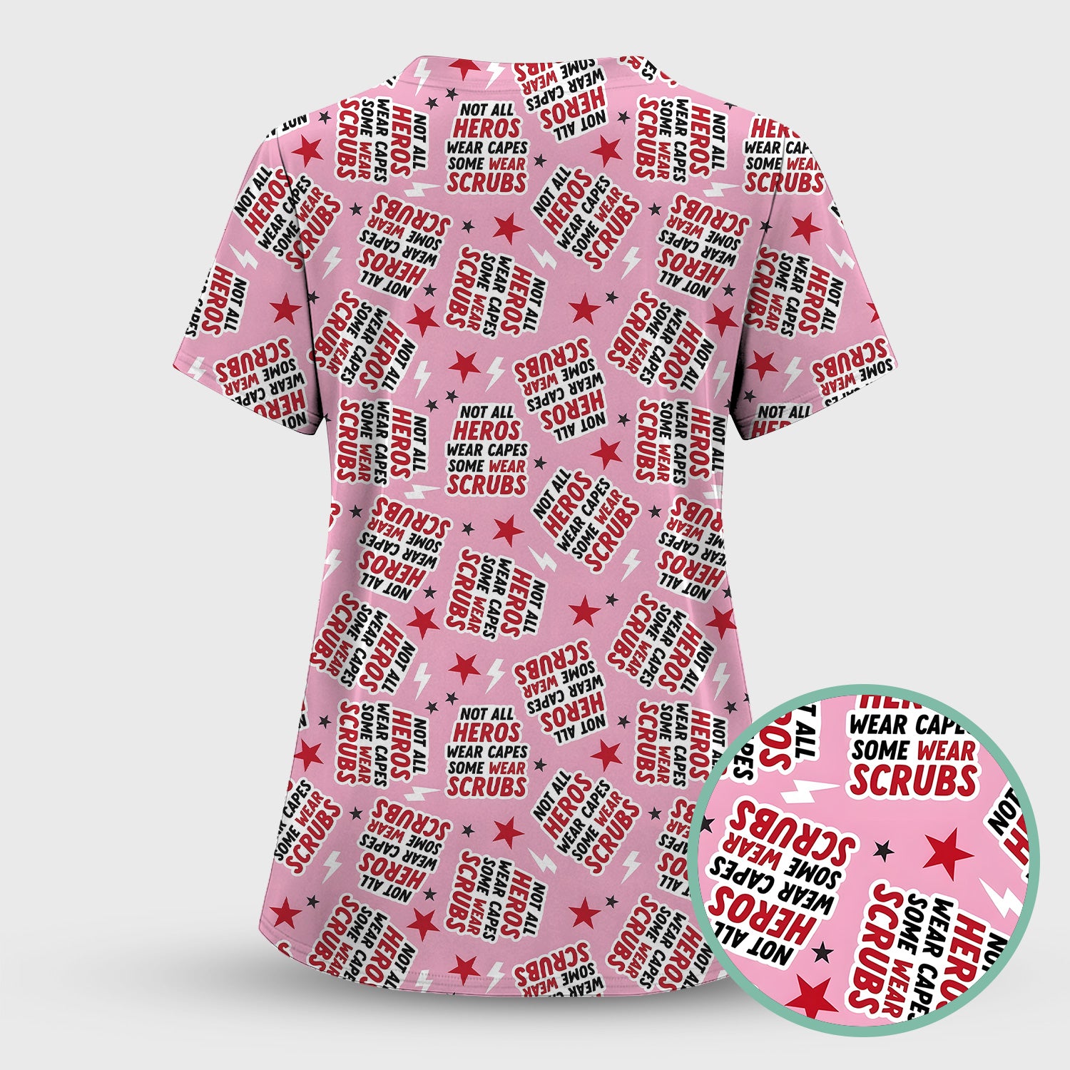 Not All Heroes Wear Scrubs Quote Stars Lightning Pattern Scrub Set, Scrub Pants and V Neck Top