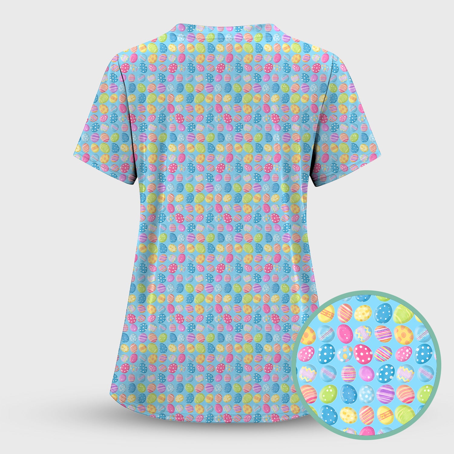 Colorful Easter Eggs Pattern Scrub Top, Comfortable Scrubs for Nurses