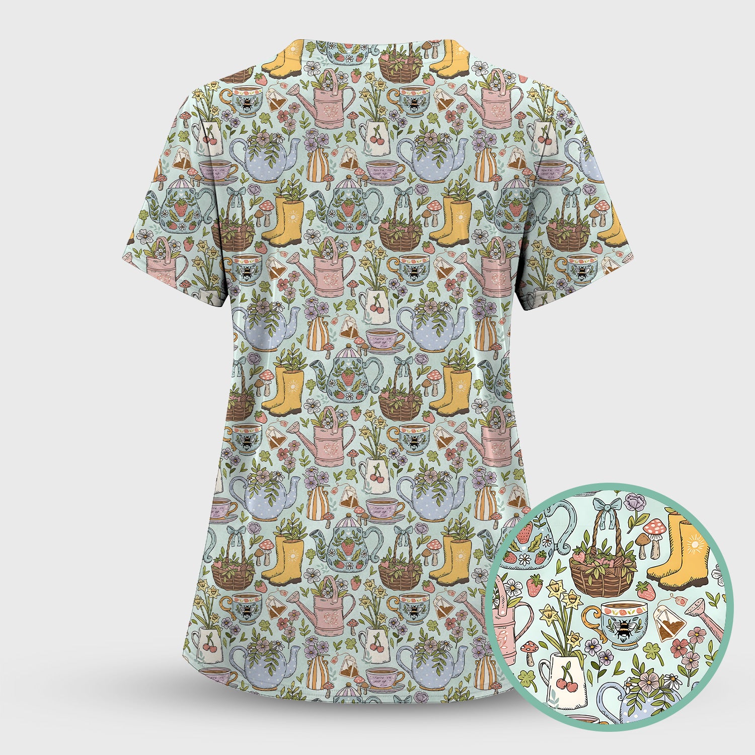 Garden Tea Party Floral Print Scrub Top, Comfortable Scrubs for Nurses