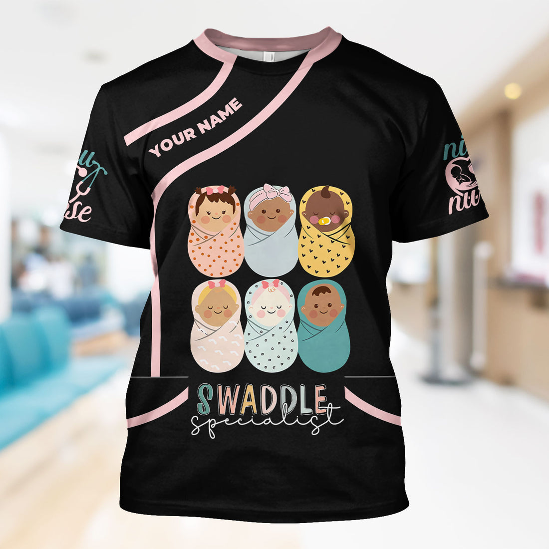 Swaddle Specialist Nurse Scrub Shirt - Cute Baby Themed Medical Top - Personalized Gift for NICU Newborn Delivery Nurses