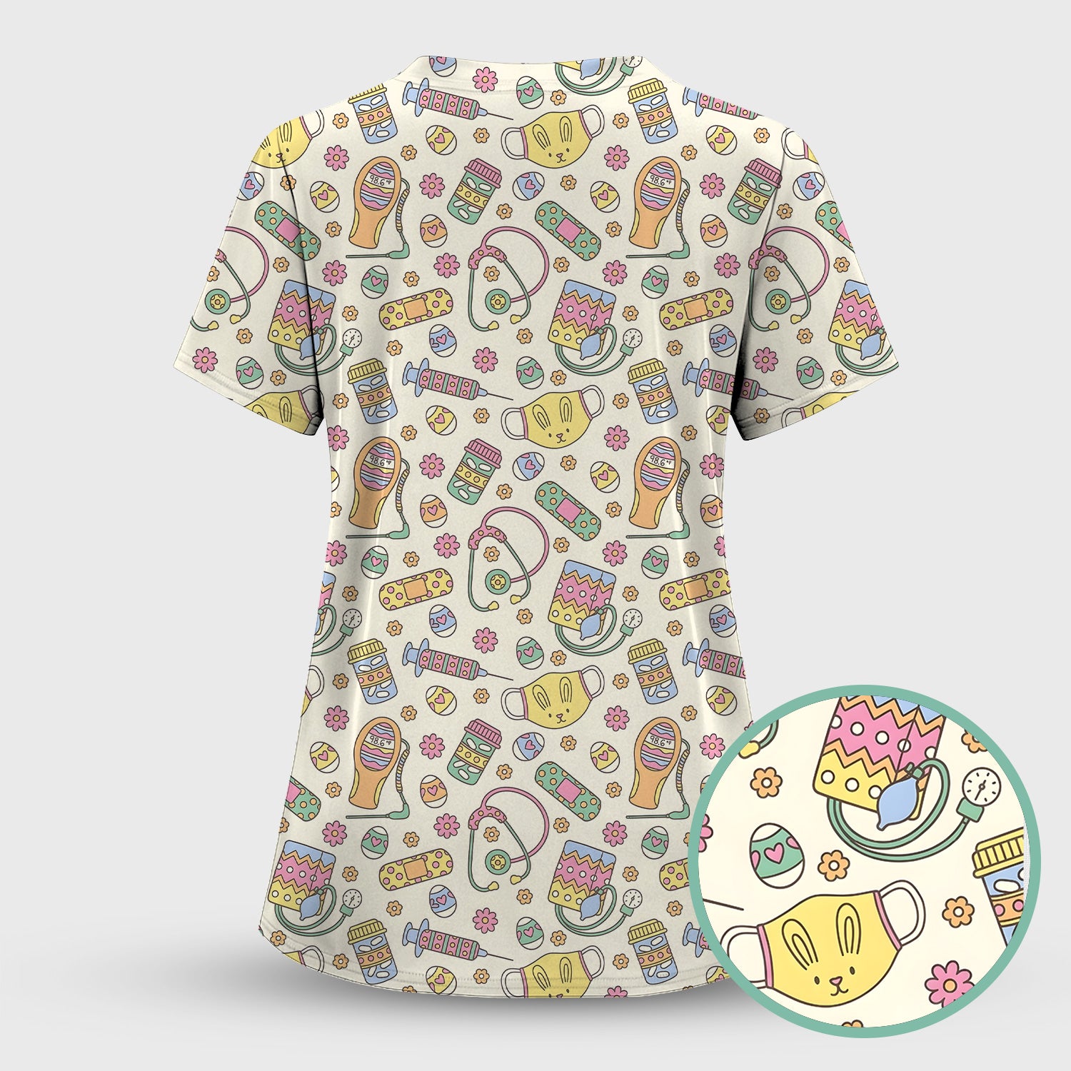 Easter Nurse Bunny Medical Pattern Scrub Top, Breathable Fabrics Nursing Uniform