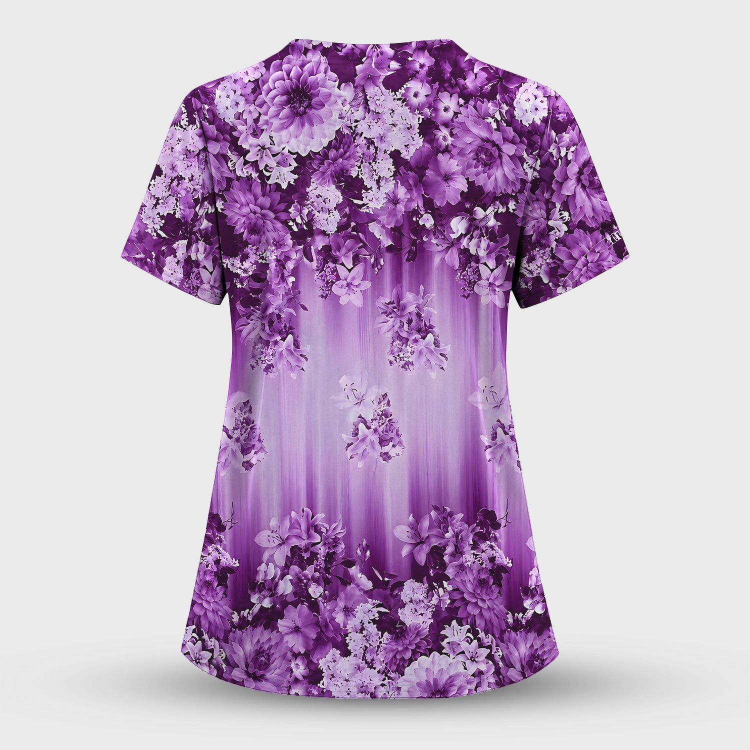 Purple Blossom Garden Pattern Scrub Top, Comfortable Scrubs for Nurses