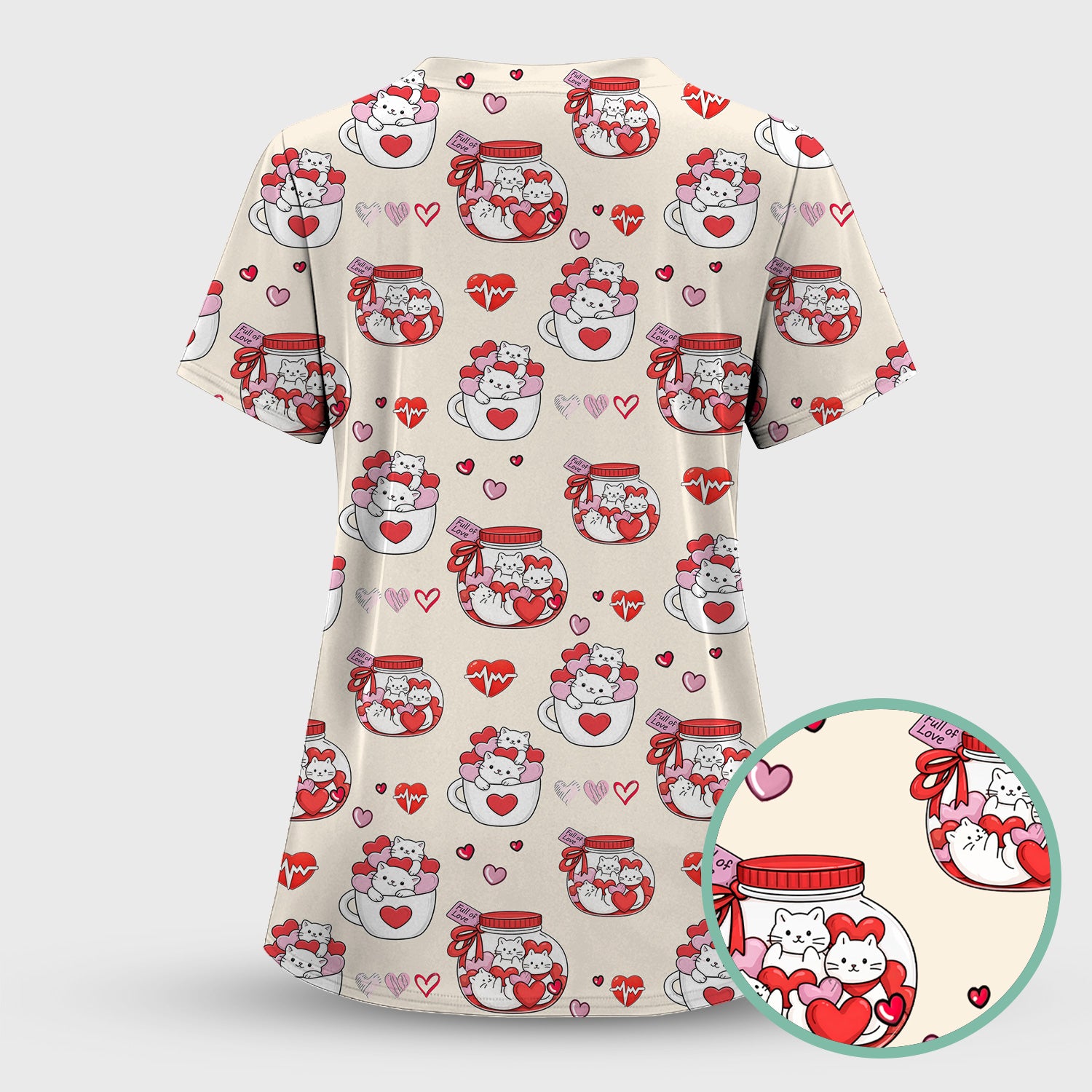 Cute Cat Valentine Nurse Scrub Top, Comfortable Scrubs for Nurses