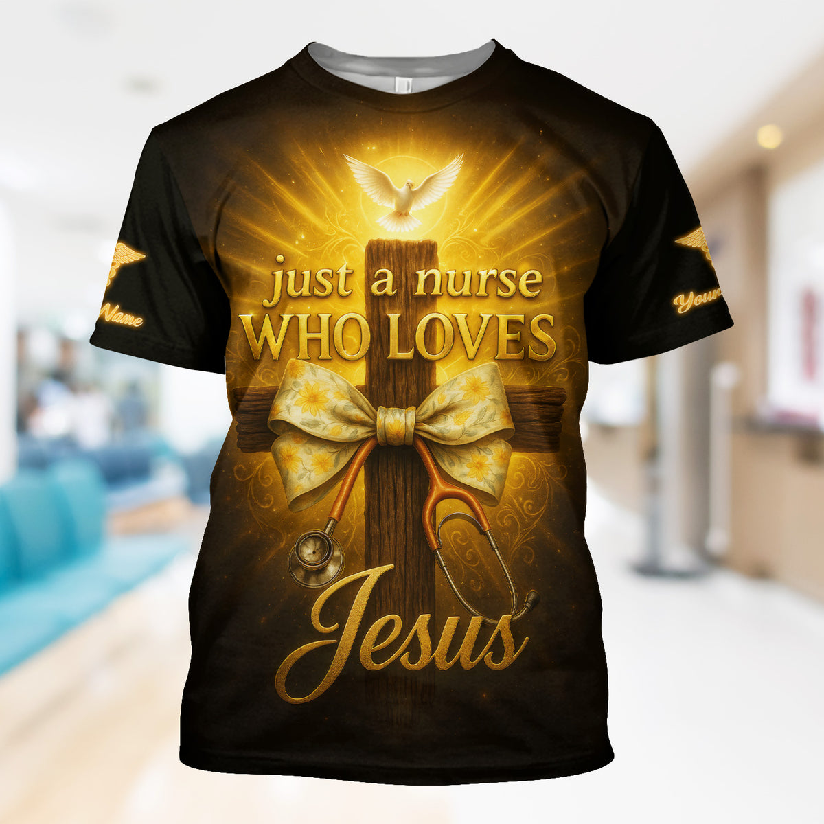 Faith Nurse Scrubs Shirt for Women - Just a Nurse Who Loves Jesus Design - Christian Medical Uniform Top for RN CNA LPN