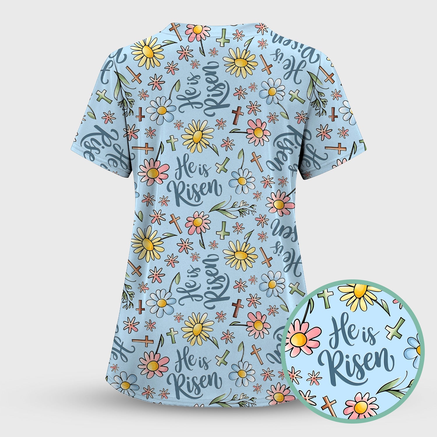 He Is Risen Cross Flower Pattern Scrub Set, Nurse Uniform Scrubs Set