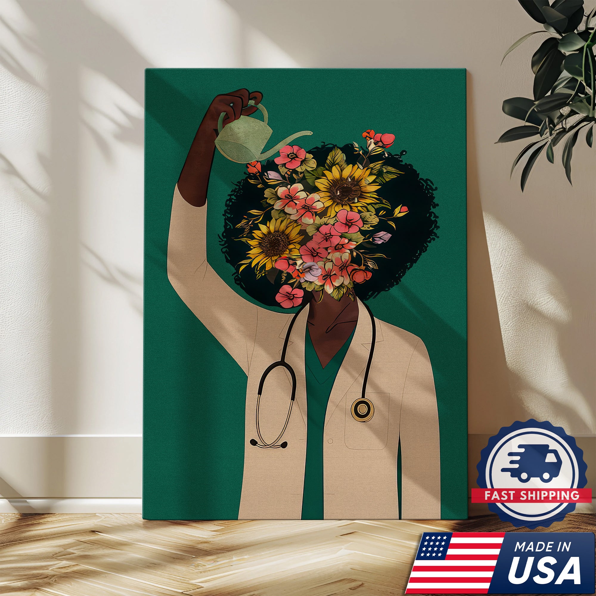 Nurse Floral Canvas Wall Art, Inspirational Medical Office Decor, RN LPN CNA Healthcare Workers Gift