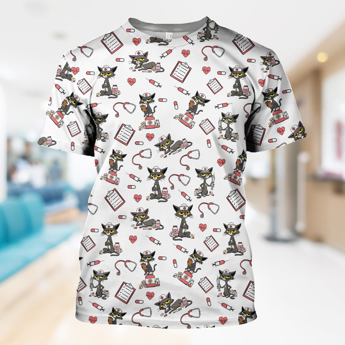 Personalized Funny Nurse Cat Shirt - Cute Black Cat with Stethoscope & Pills - Gift for RN CNA LPN
