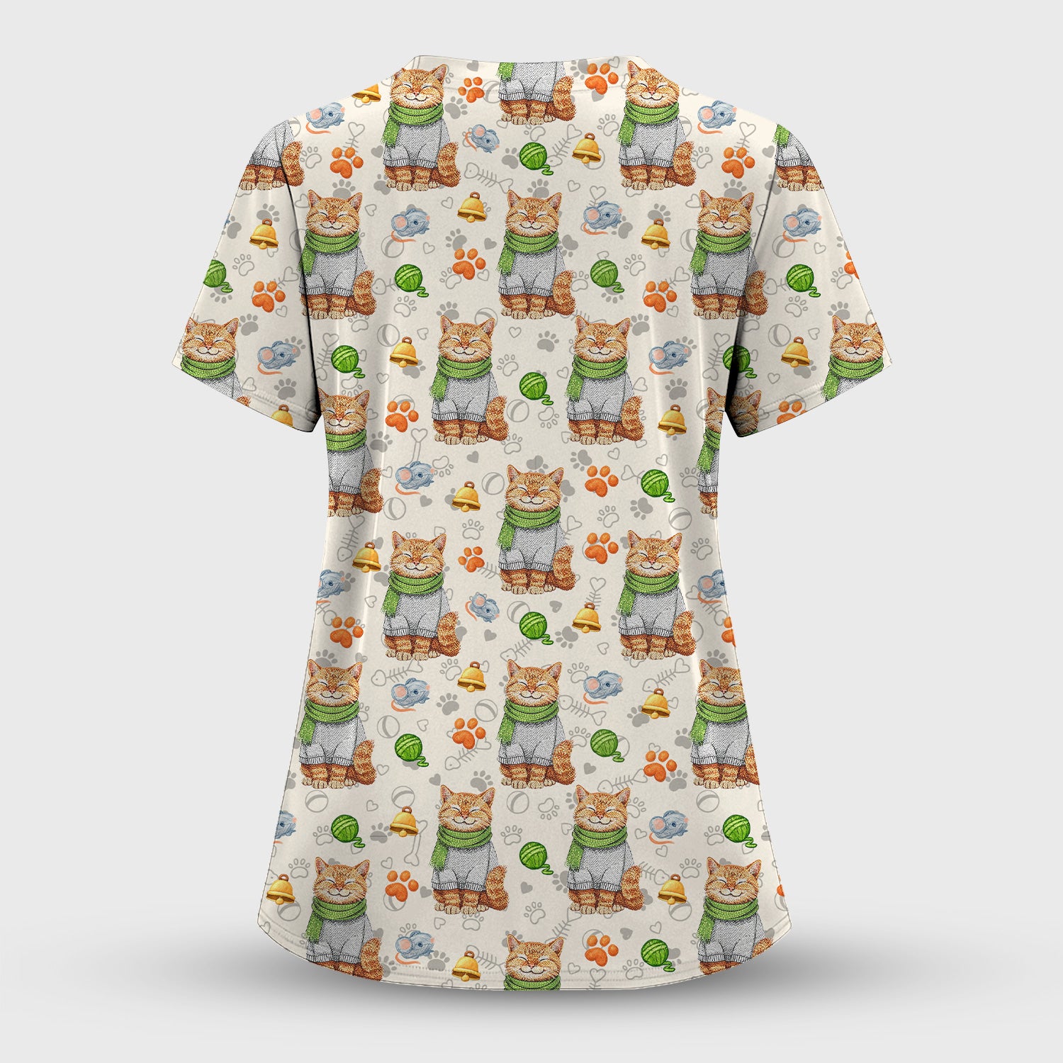 Adorable Cat Lover Nurse Scrub Top, Cute Cat Medical Pattern Shirt, Breathable Fabrics Nursing Uniform