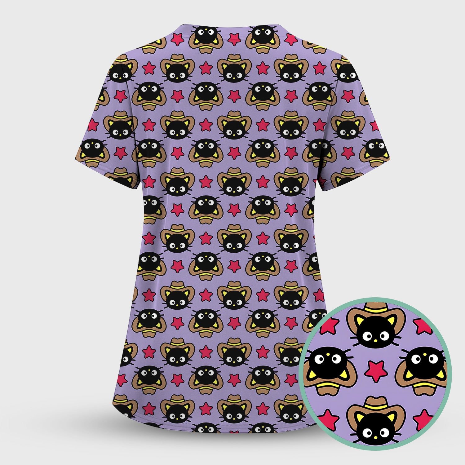 Cute Cartoon Cowboy Cat PatternScrub Top, Comfortable Scrubs for Nurses