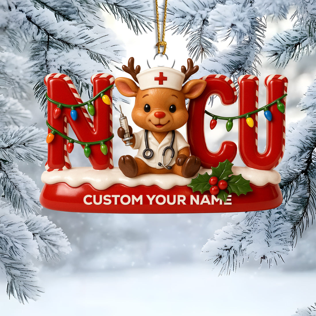 Personalized NICU Nurse Ornament – Funny Christmas Reindeer Design – Cute Holiday Gift for Healthcare Workers and Baby Nurses