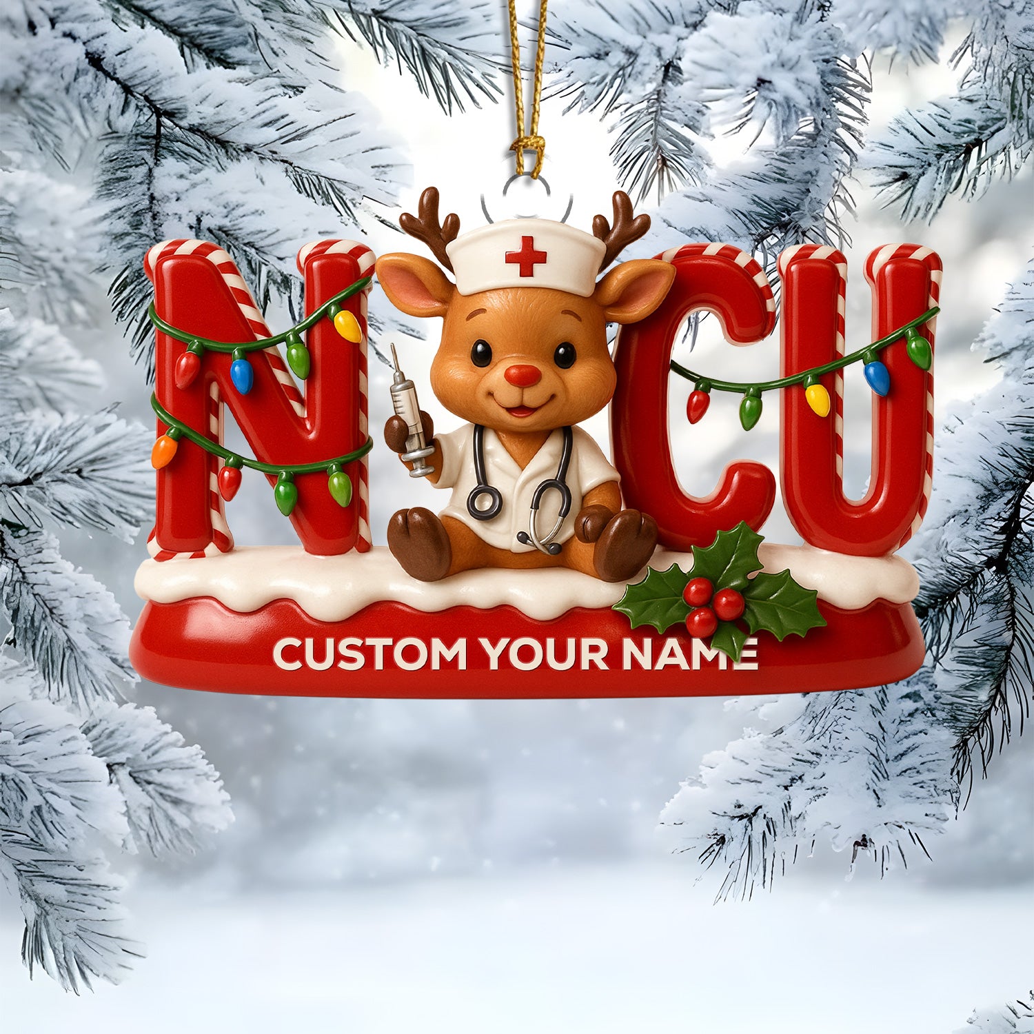 Personalized NICU Nurse Ornament – Funny Christmas Reindeer Design – Cute Holiday Gift for Healthcare Workers and Baby Nurses