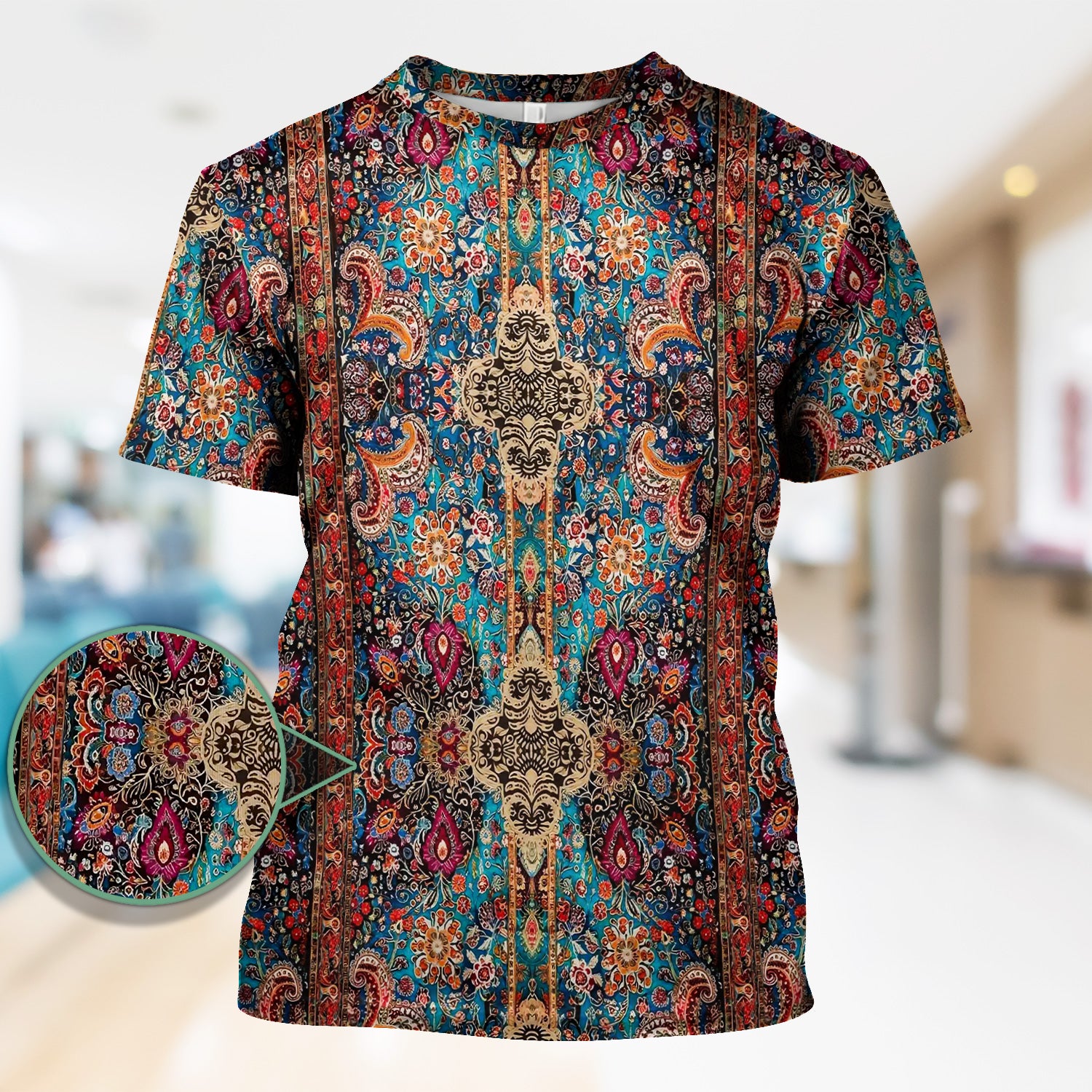 Artistic Bohemian Nurse Scrub Top - Colorful Tapestry & Boho Pattern Design - Thoughtful Gift for Women RN LPN & Healthcare Workers
