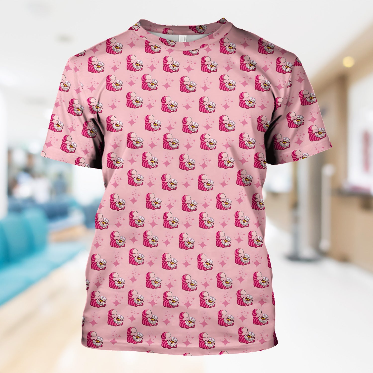Cute Pink Mouse Print Nurse Scrubs - Funny Cartoon Animal Nursing Scrub Top For Women - Medical Uniform Gift For Healthcare Workers RN LPN CNA