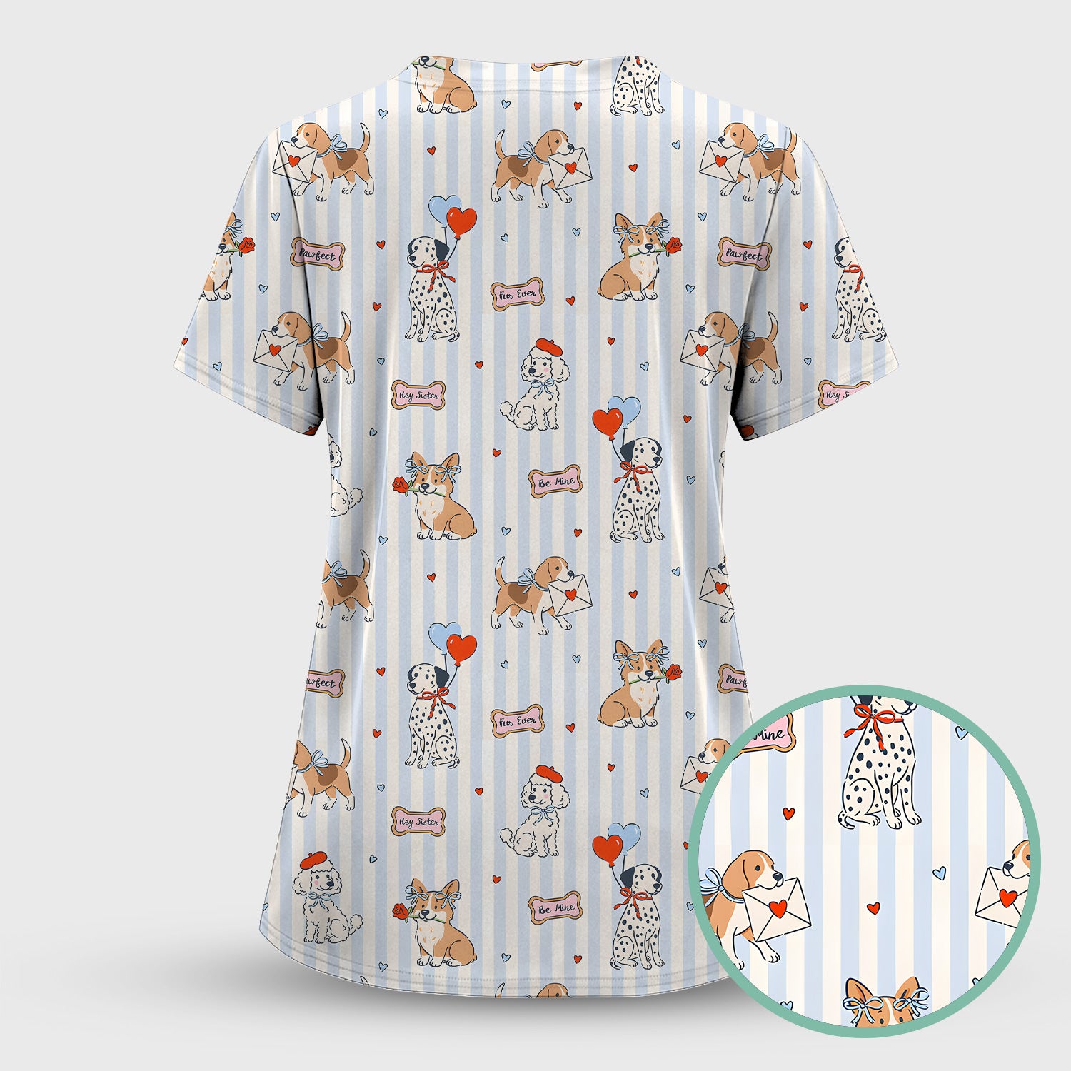 Valentine Puppy Heart Pattern Scrub Top, Comfortable Scrubs for Nurses