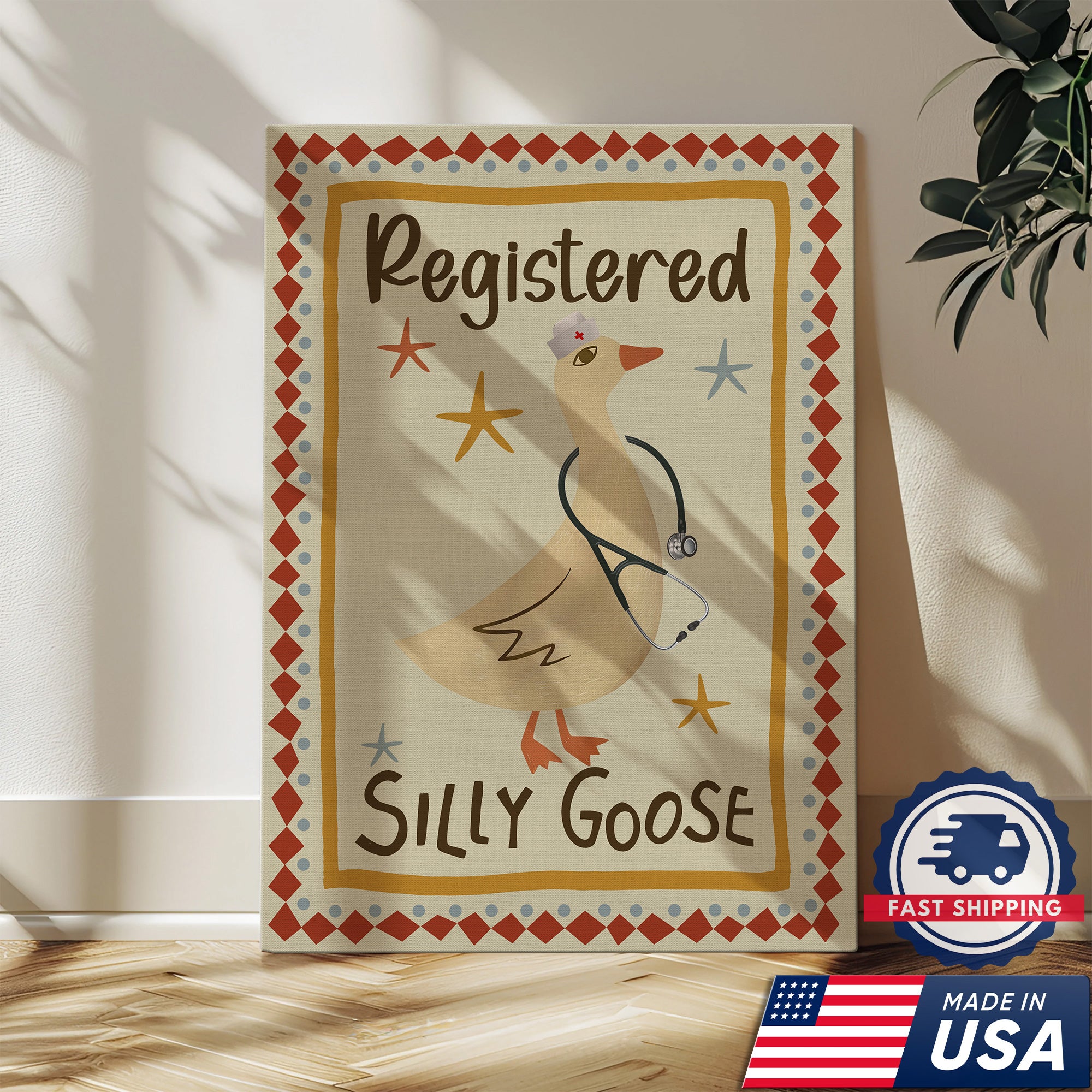 Registered Silly Goose Nurse Canvas, Humorous Gift for RN LPN CNA Doctors Medical Staff