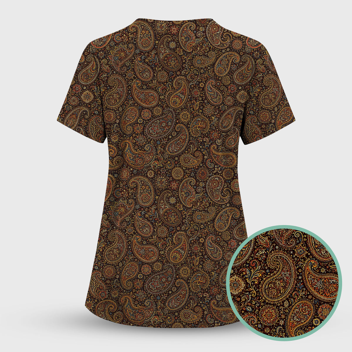 Vintage Ornate Paisley Pattern Scrub Set, Scrub Pants and V Neck Top