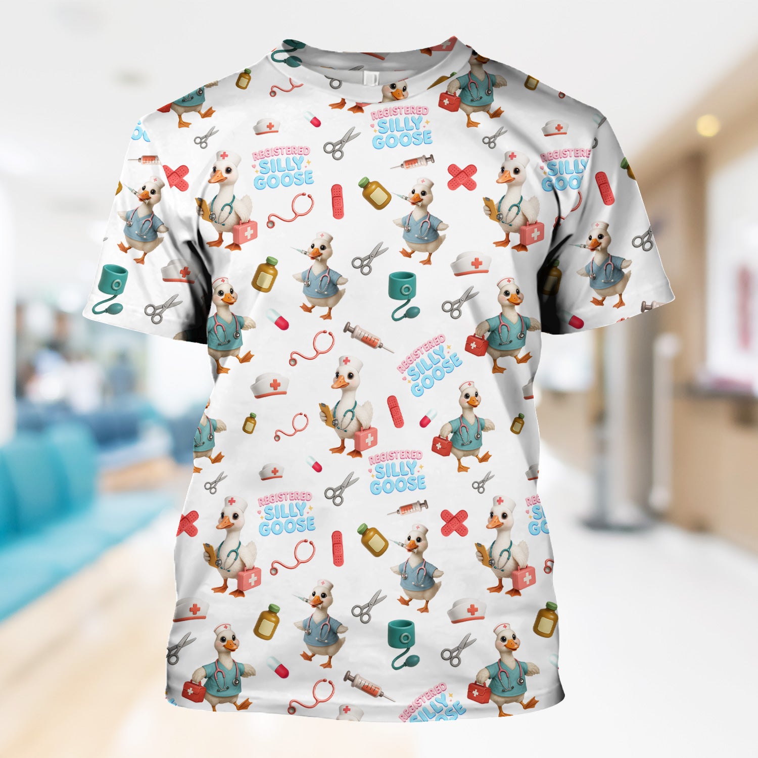 Funny Goose Nurse Scrubs for Women - Registered Silly Goose Top - Cute Medical Uniform for RN CNA LPN