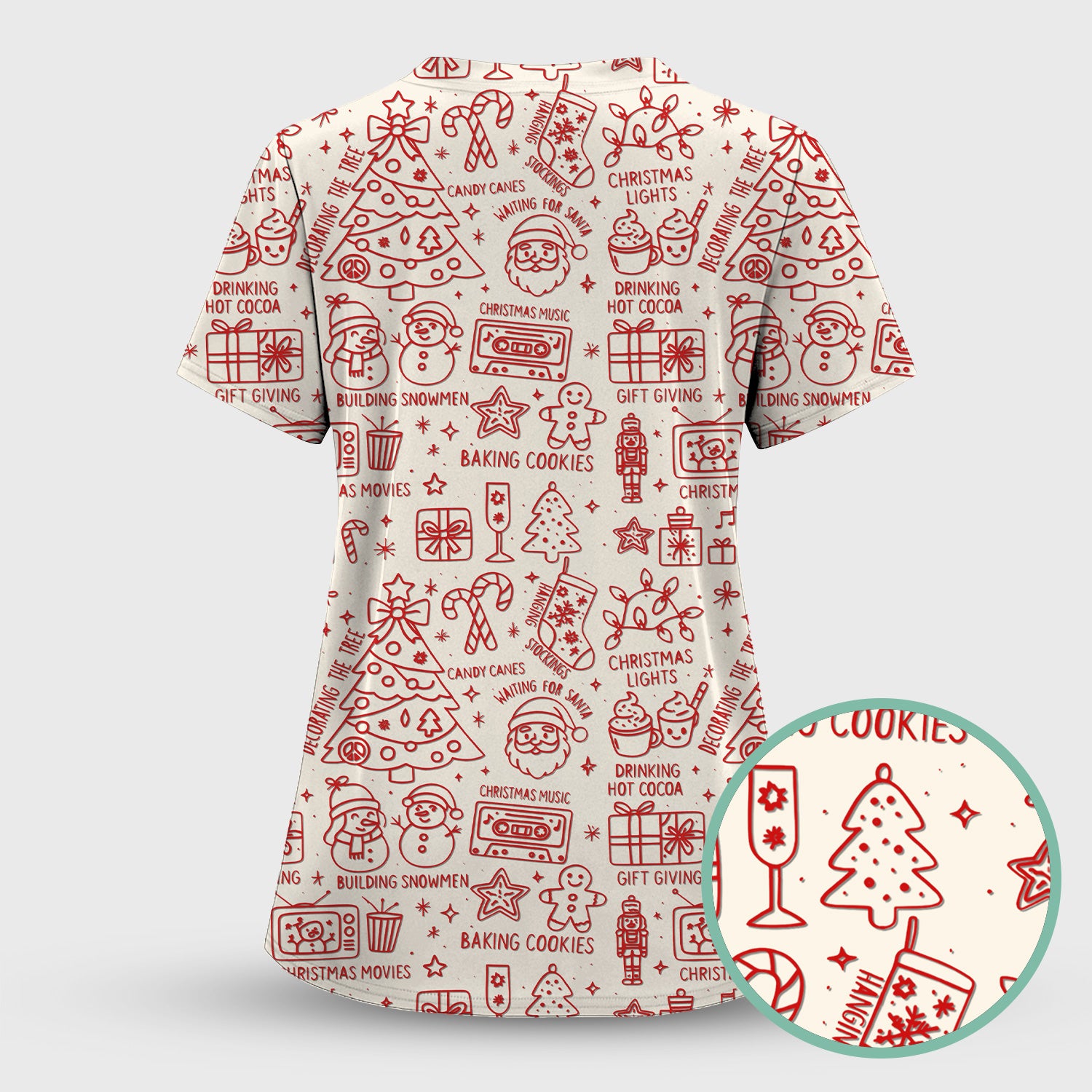 Christmas Pattern Scrub Set, Holiday Baking Cookies Nurse Shirt, Cute Medical Uniform Gift for RN, LPN, Healthcare Worker