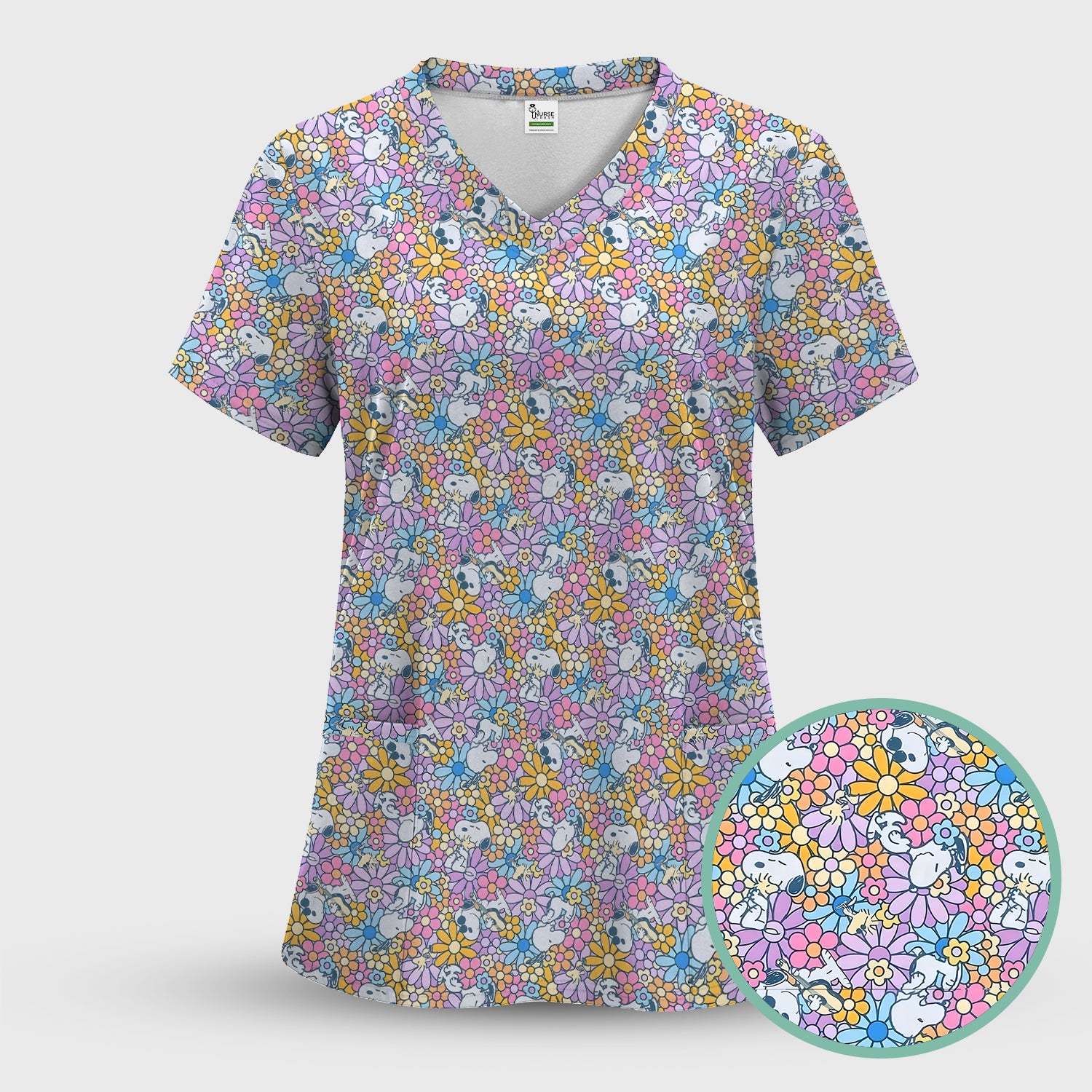 Funny Beagle Dog Nurse Shirt - Floral & Cartoon Dog Graphic Design - Gift for Women RN LPN CNA