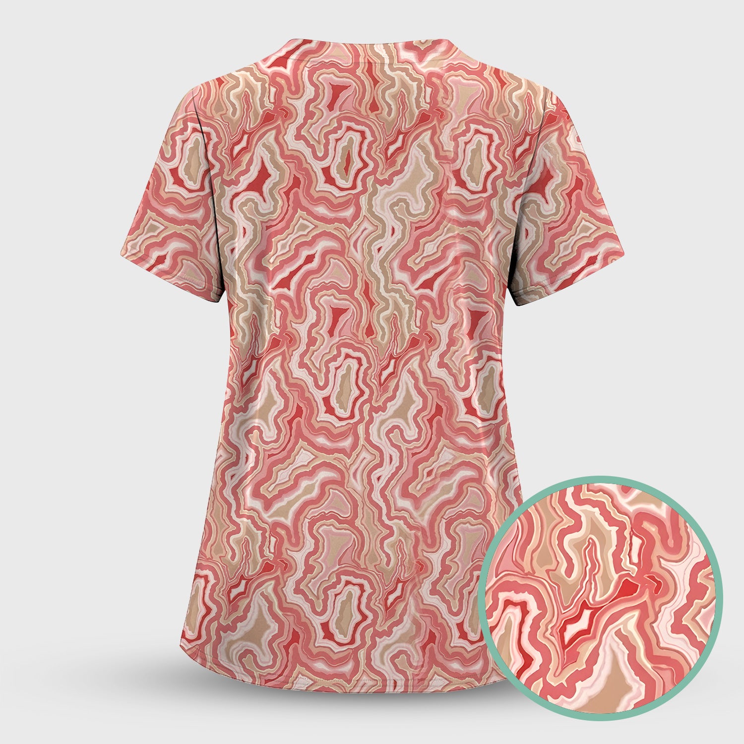 Pink Marble Swirl Abstract Pattern Scrub Set, Scrub Pants and V Neck Top