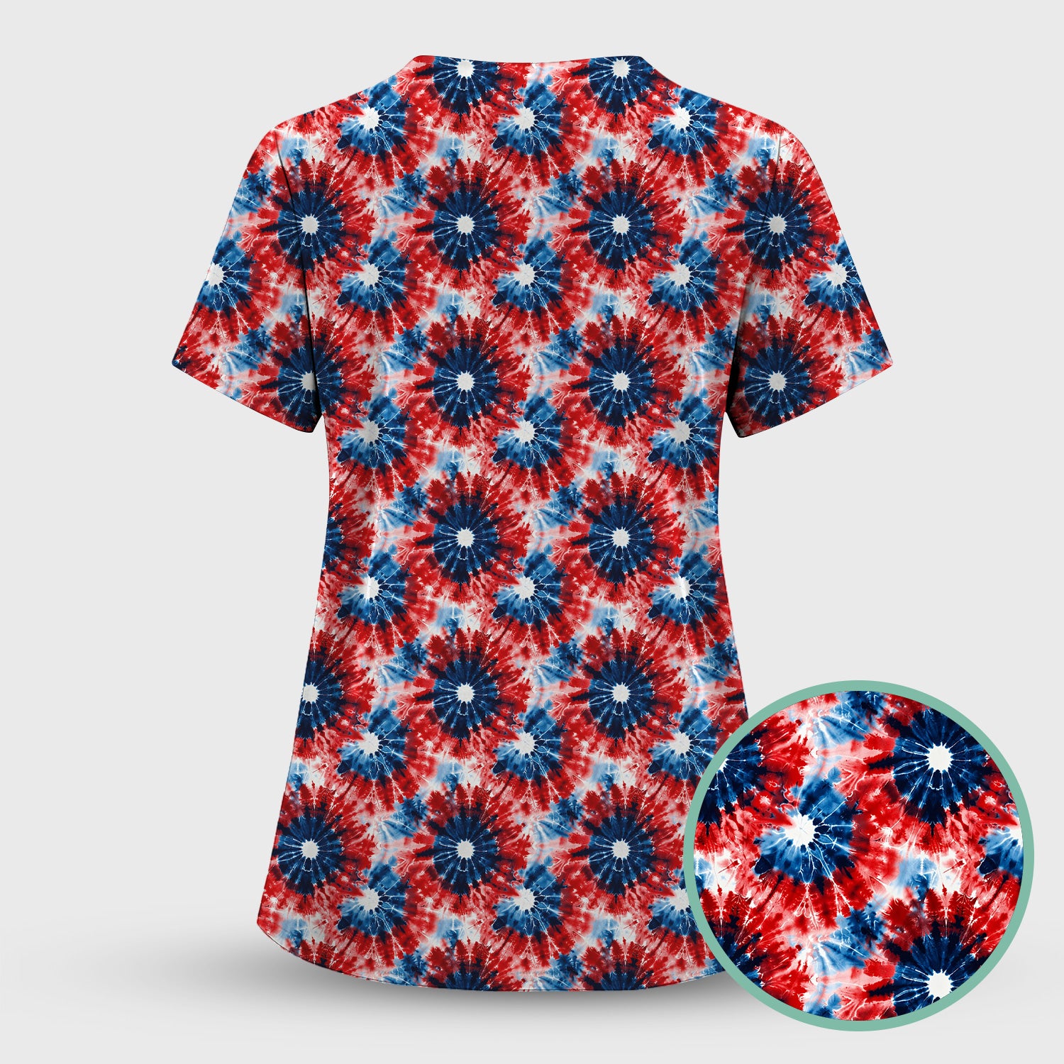 Festive Nurse Tie Dye Firework Burst Pattern Scrub Set, Scrub Pants and V Neck Top