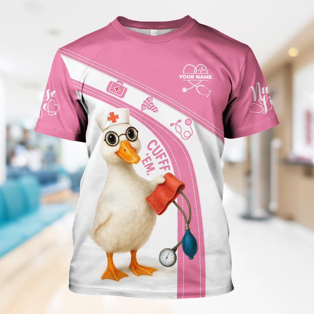 Custom Nursing Humor Shirt for Women - Duck Holding Blood Pressure Cuff Design - Funny Gift for RN LPN CNA, Healthcare Workers