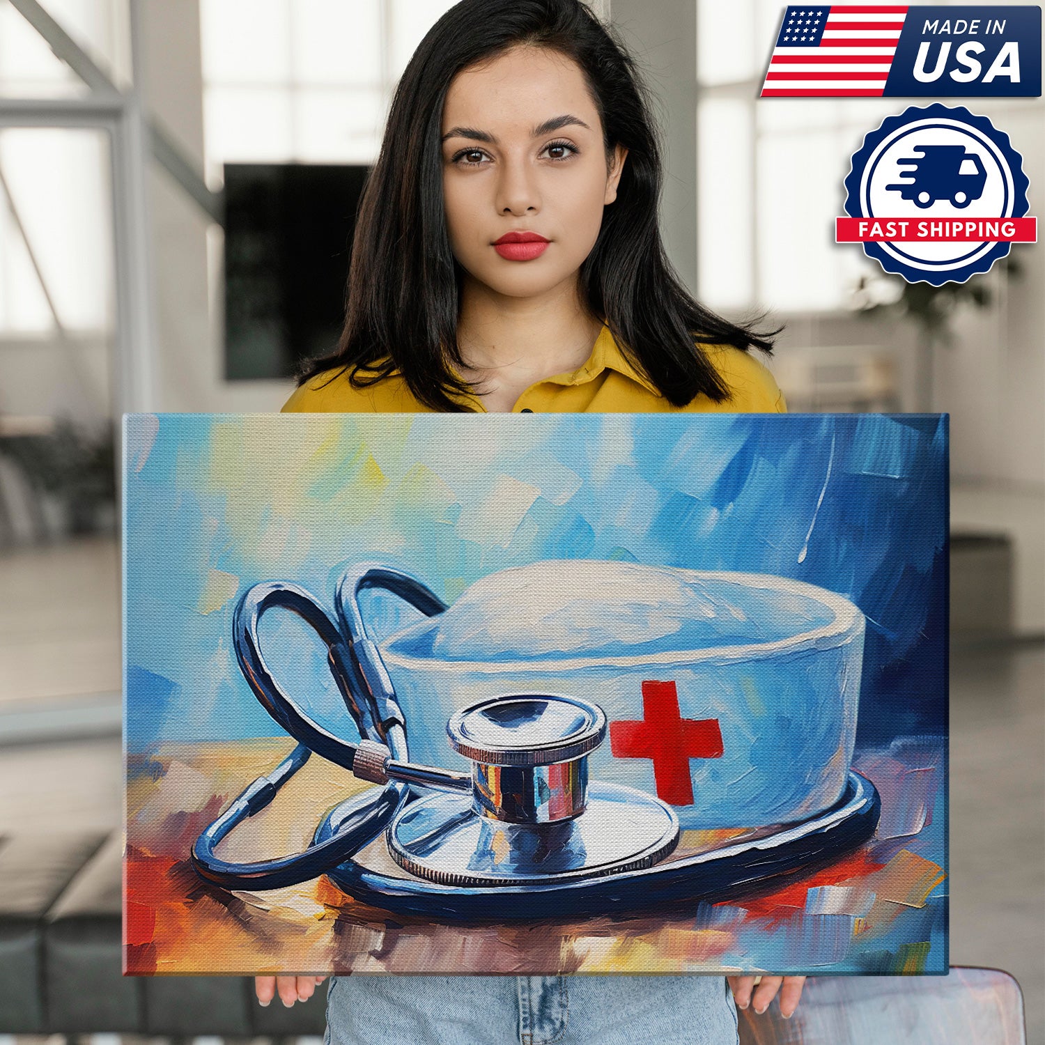 Nurse Hat and Stethoscope Canva, Medical Appreciation Gift for RN LPN CNA, Home Office Wall Decor