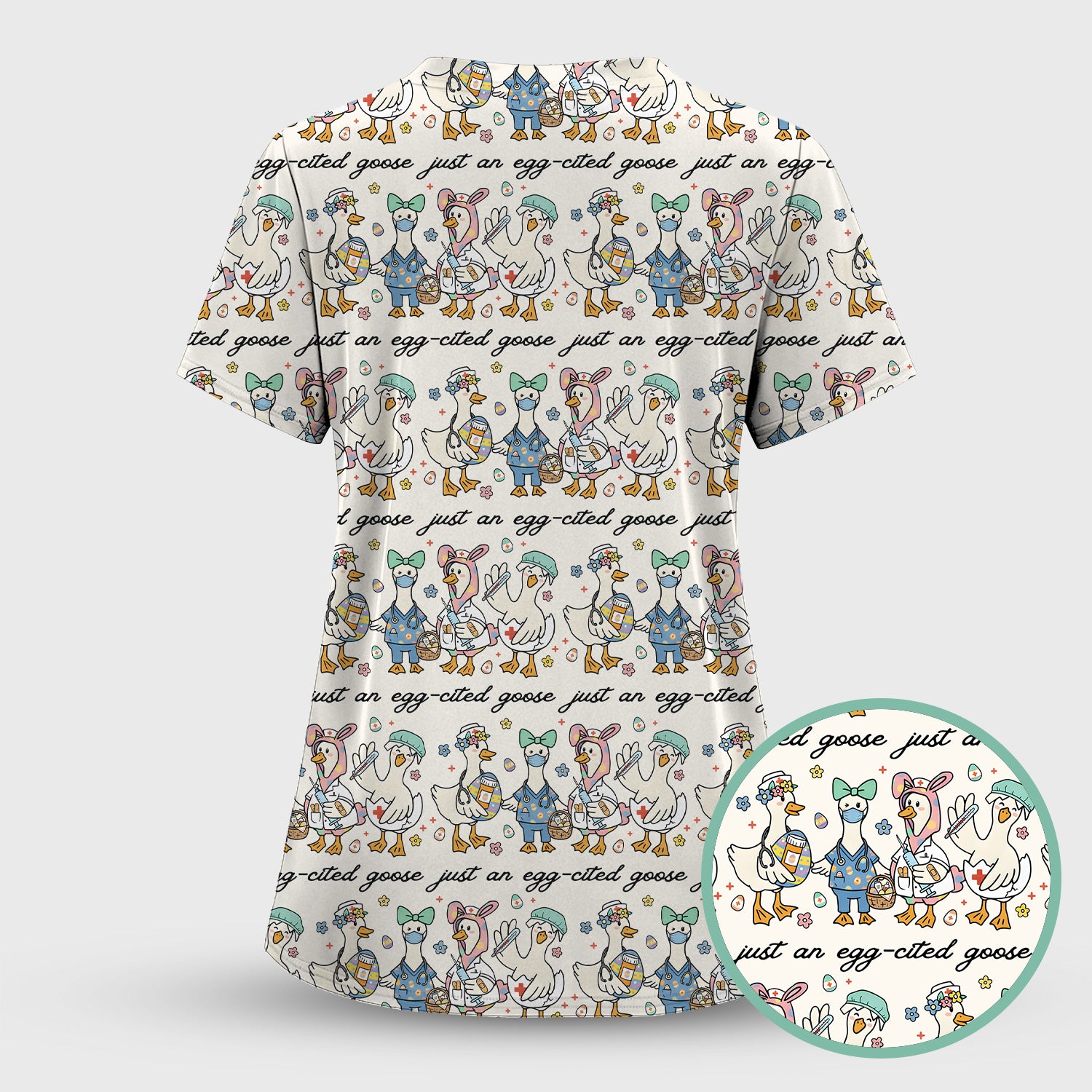 Funny Easter Nurse Goose Pattern Scrub Top, Comfortable Scrubs for Nurses