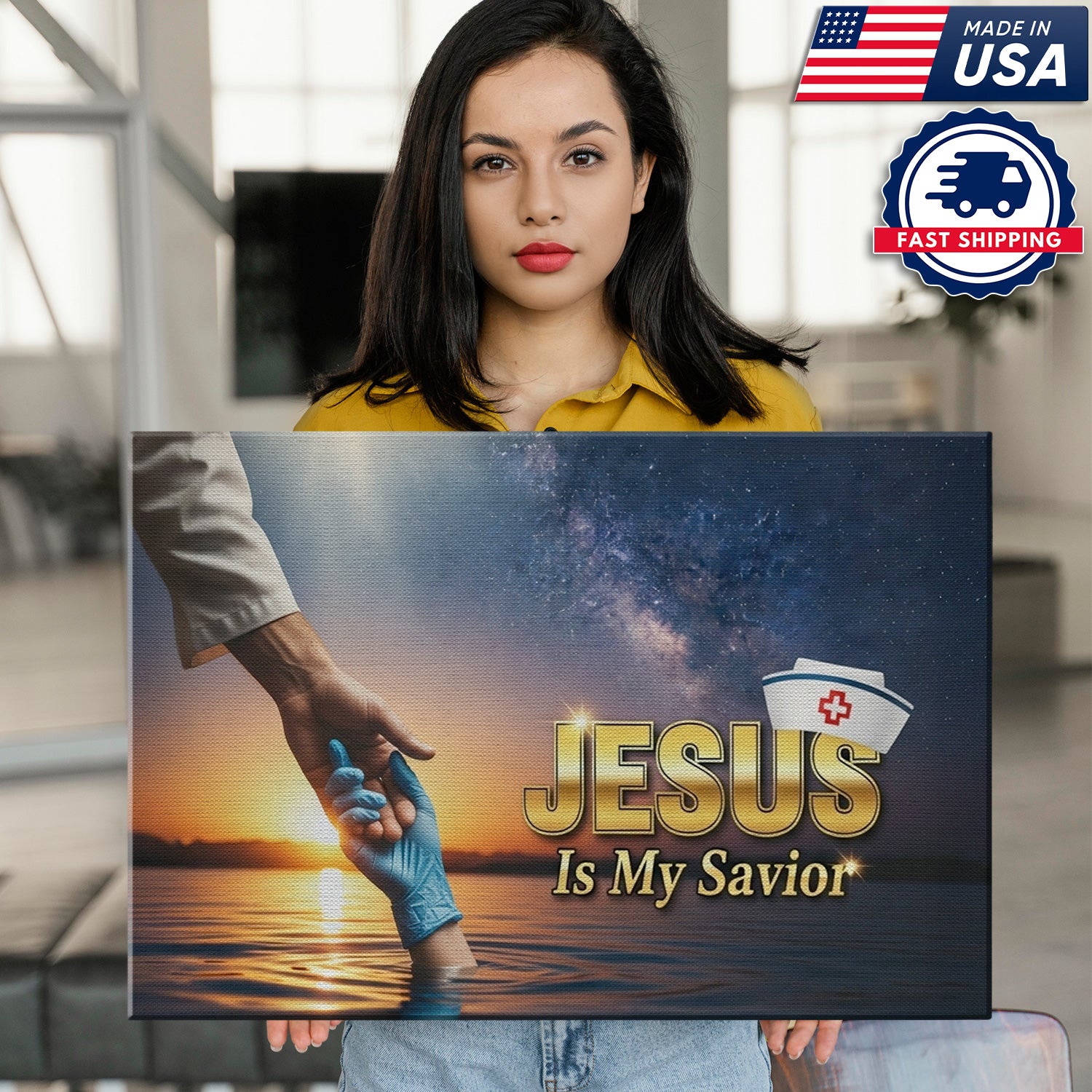 Jesus Is My Savior Nurse Canvas, Faith Religious Gift for RN LPN CNA, Home Office Wall Decor