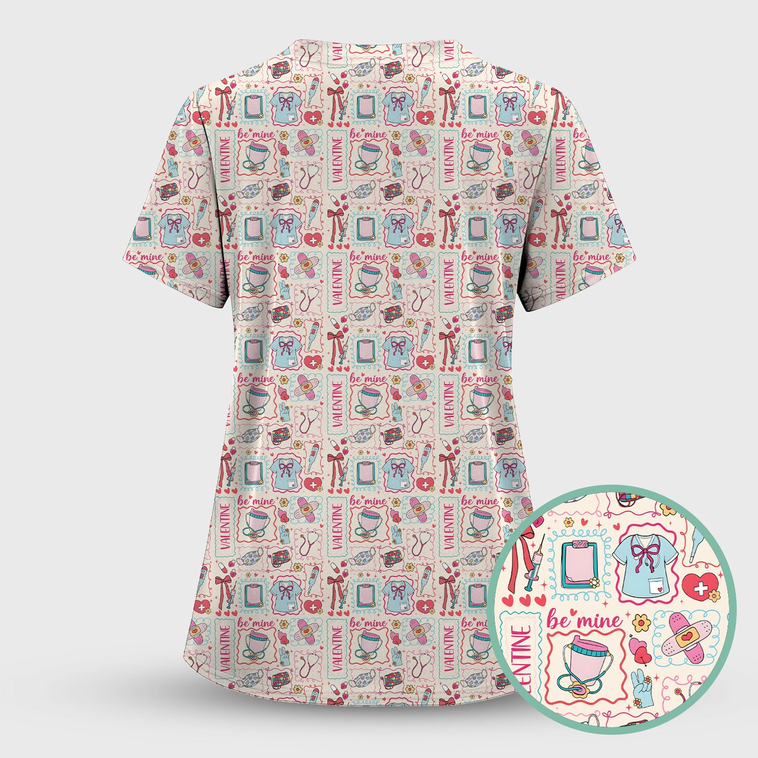 Valentine Medical Hearts Bandages Syringes Scrub Top, Comfortable Scrubs for Nurses
