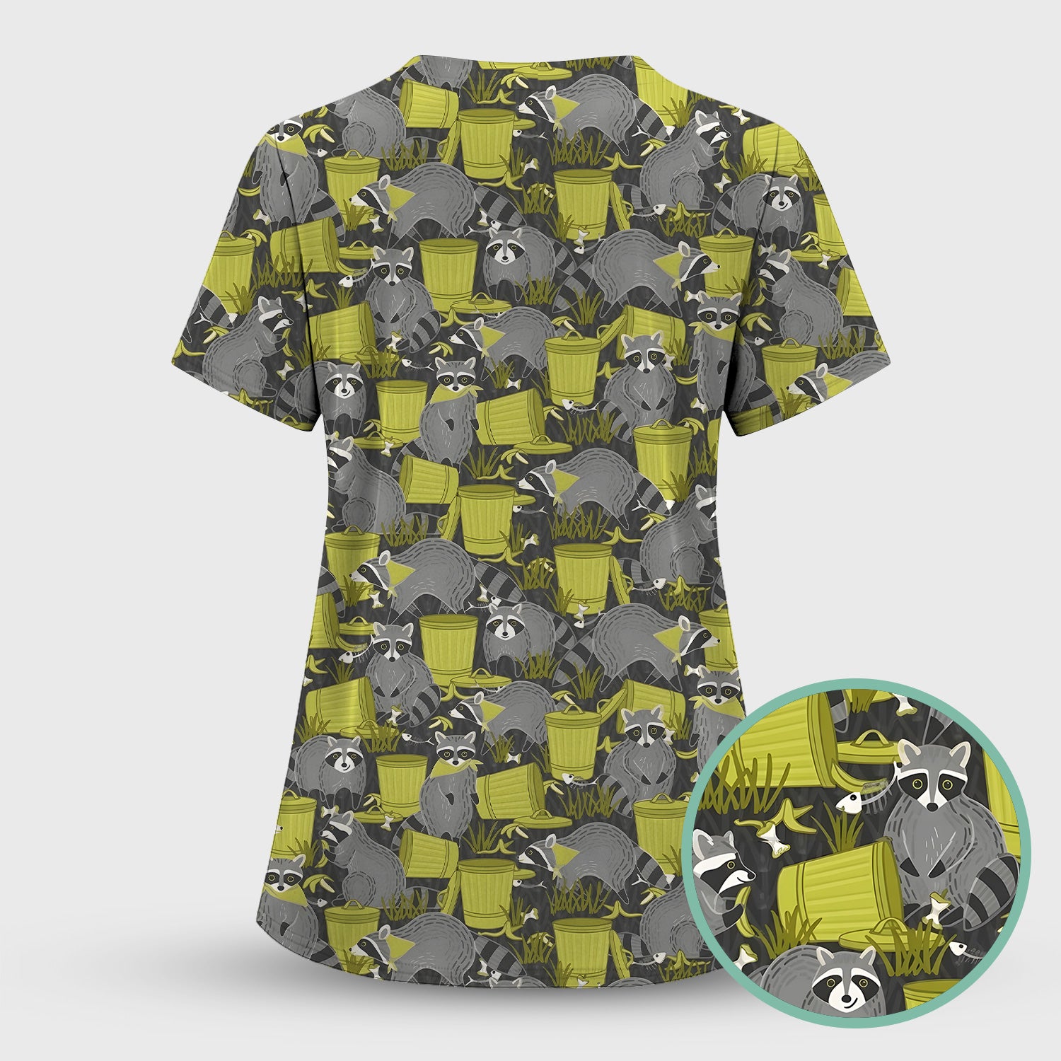 Cute Raccoon Trash Panda Pattern Scrub Top, Comfortable Scrubs for Nurses