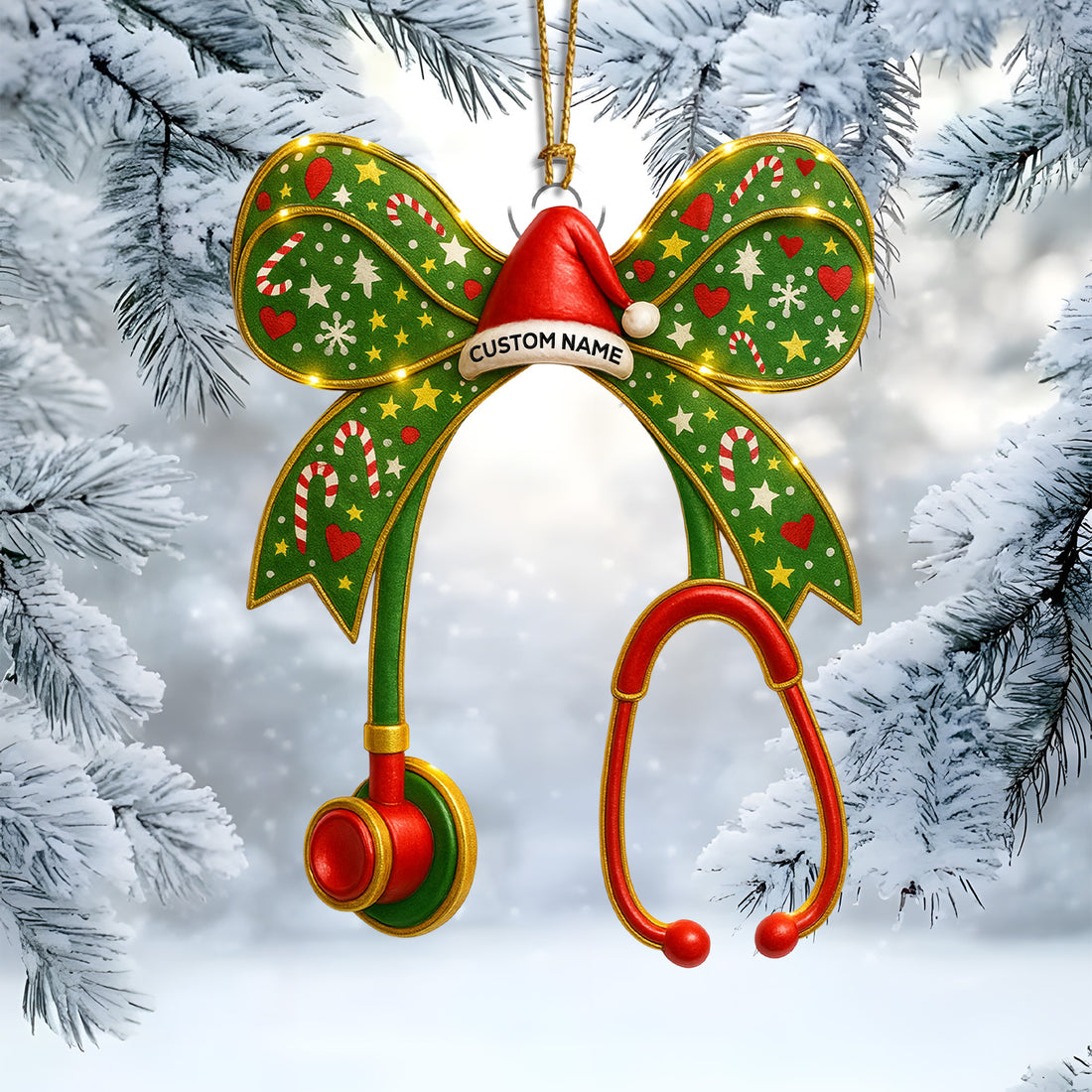 Personalized Nurse Bow Ornament – Funny Christmas Stethoscope Design – Cute Holiday Gift for Healthcare Workers and RN