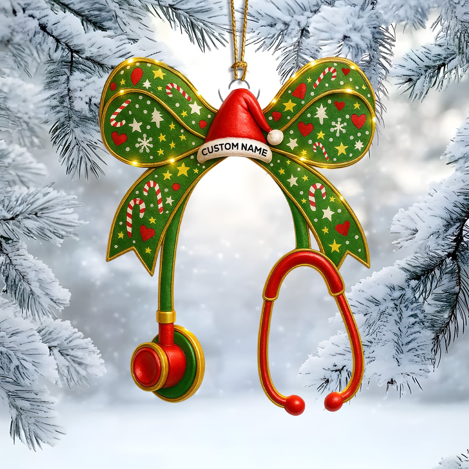 Personalized Nurse Bow Ornament – Funny Christmas Stethoscope Design – Cute Holiday Gift for Healthcare Workers and RN