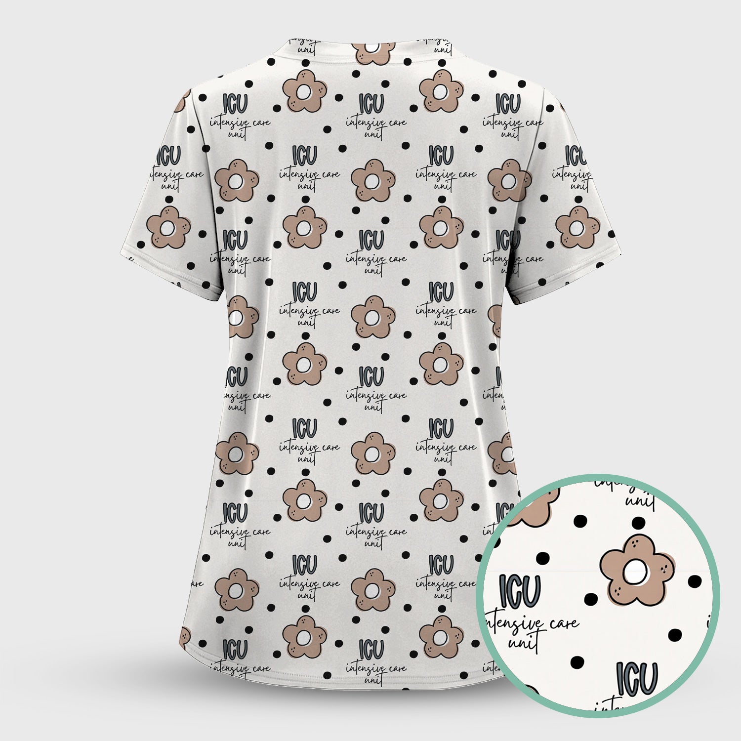 Cute ICU Nurse Flower Polka Dot Pattern Scrub Top, Comfortable Scrubs for Nurses