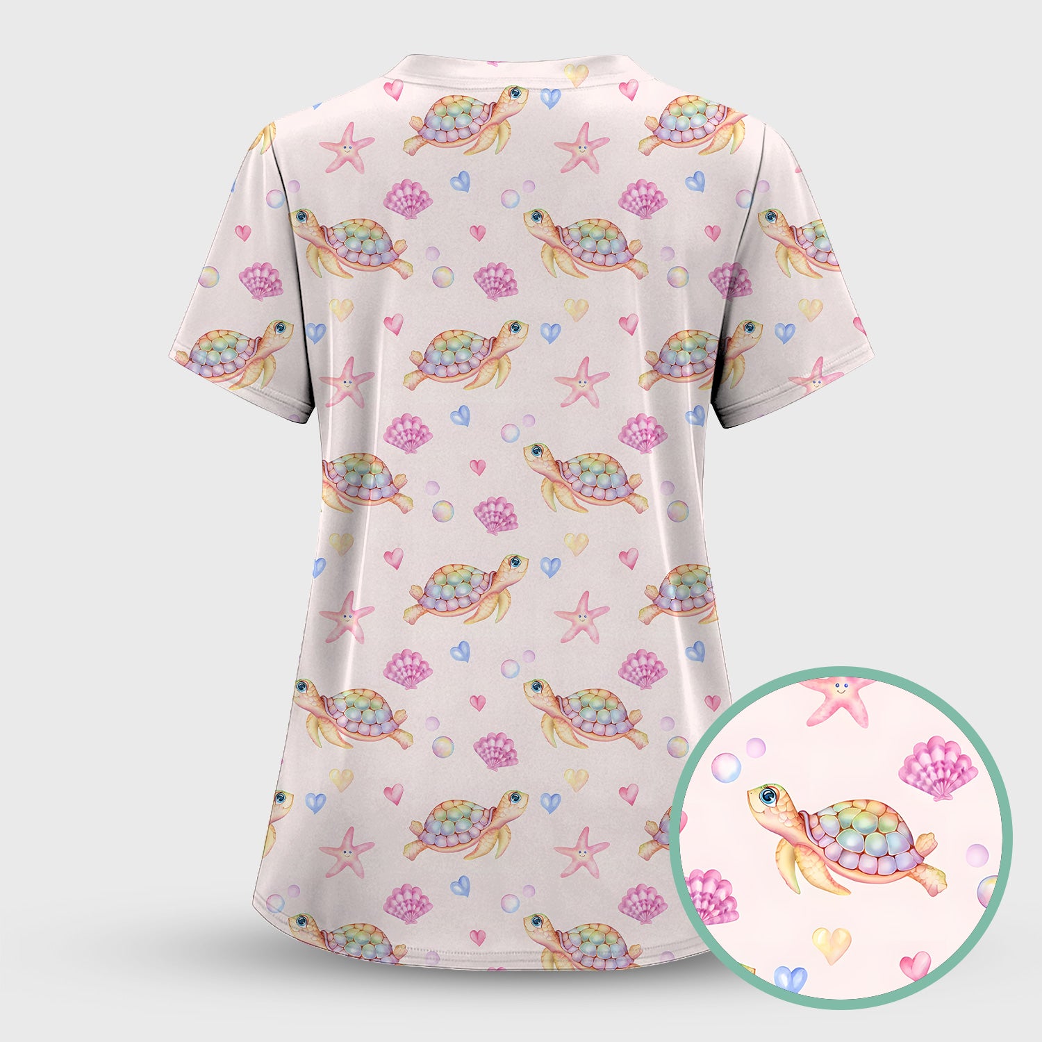 Sea Turtle Ocean Print Scrub Top, Comfortable Scrubs for Nurses