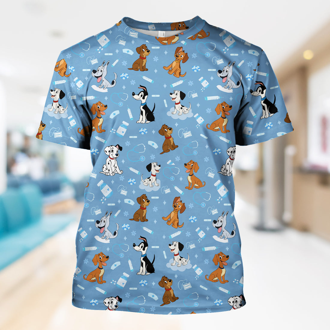 Cute Cartoon Dog Medical Shirt - Puppy Pattern Top for Veterinarians, Vet Techs, Animal Lovers - Fun Pet Care Gift for Dog Mom and Dad