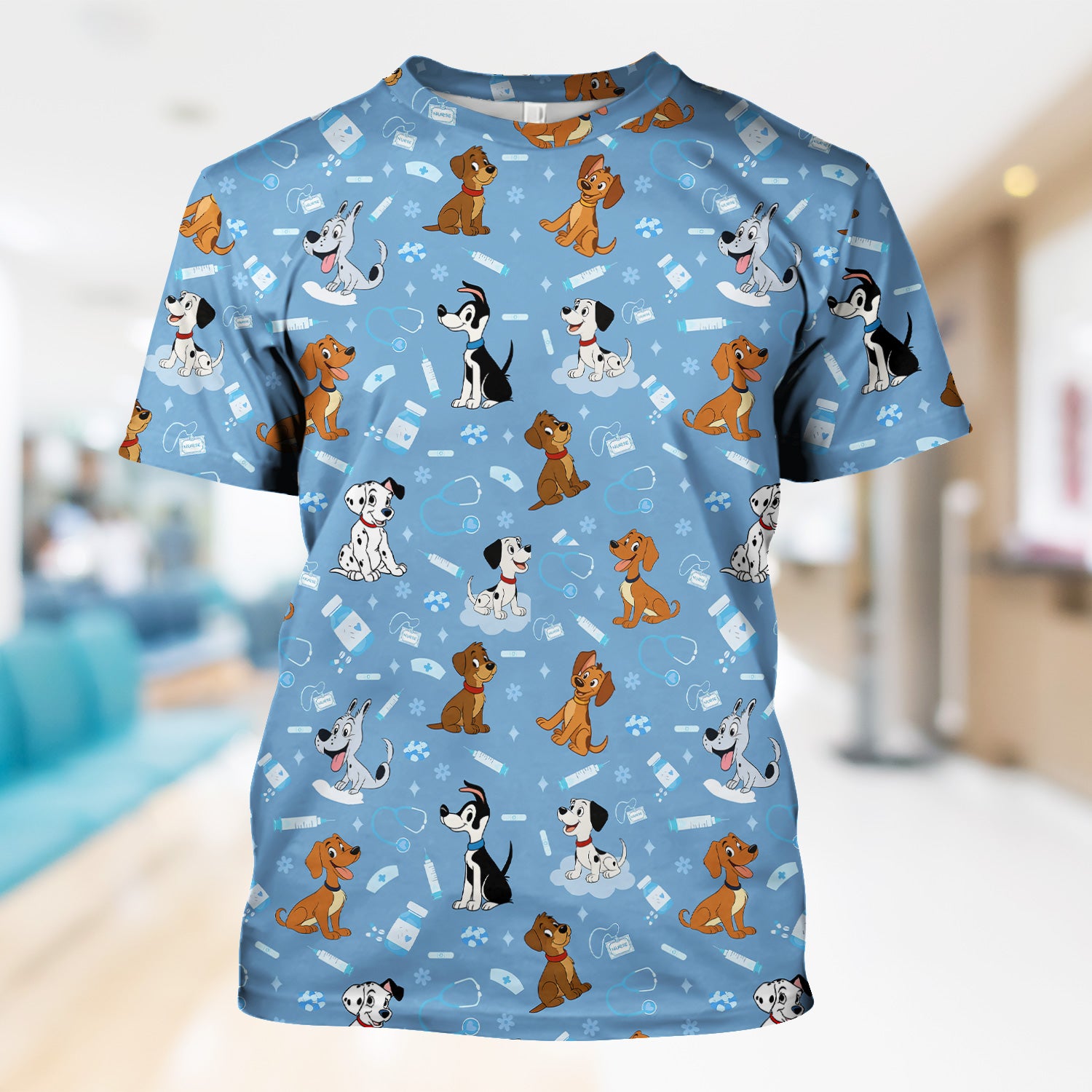 Cute Cartoon Dog Medical Shirt - Puppy Pattern Top for Veterinarians, Vet Techs, Animal Lovers - Fun Pet Care Gift for Dog Mom and Dad