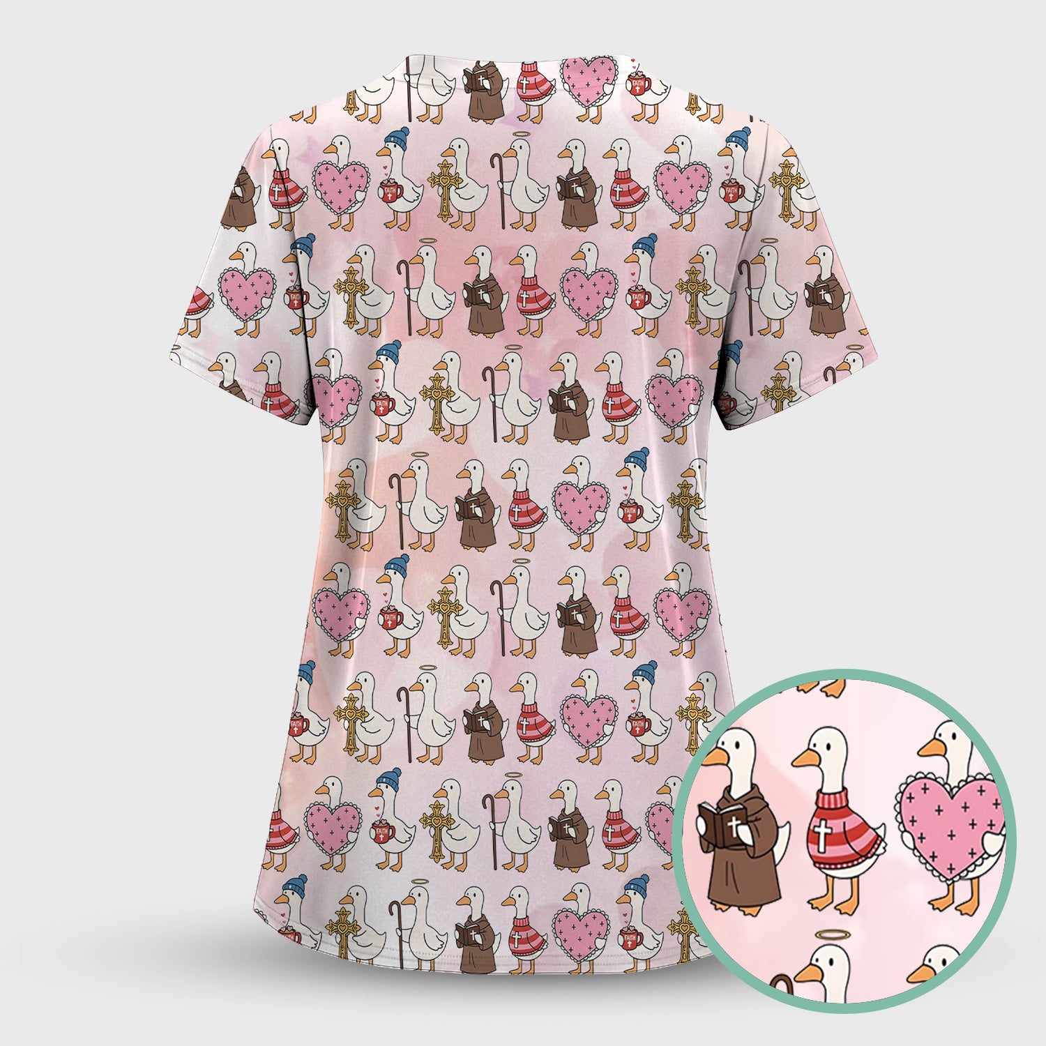 Goose Valentine Heart Illustration Design Scrubs Top, Breathable Fabrics Nursing Uniform