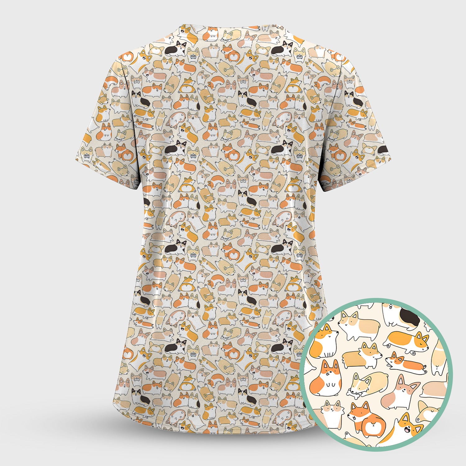 Cute Corgi Dog All Over Print Scrub Top, Comfortable Scrubs for Nurses