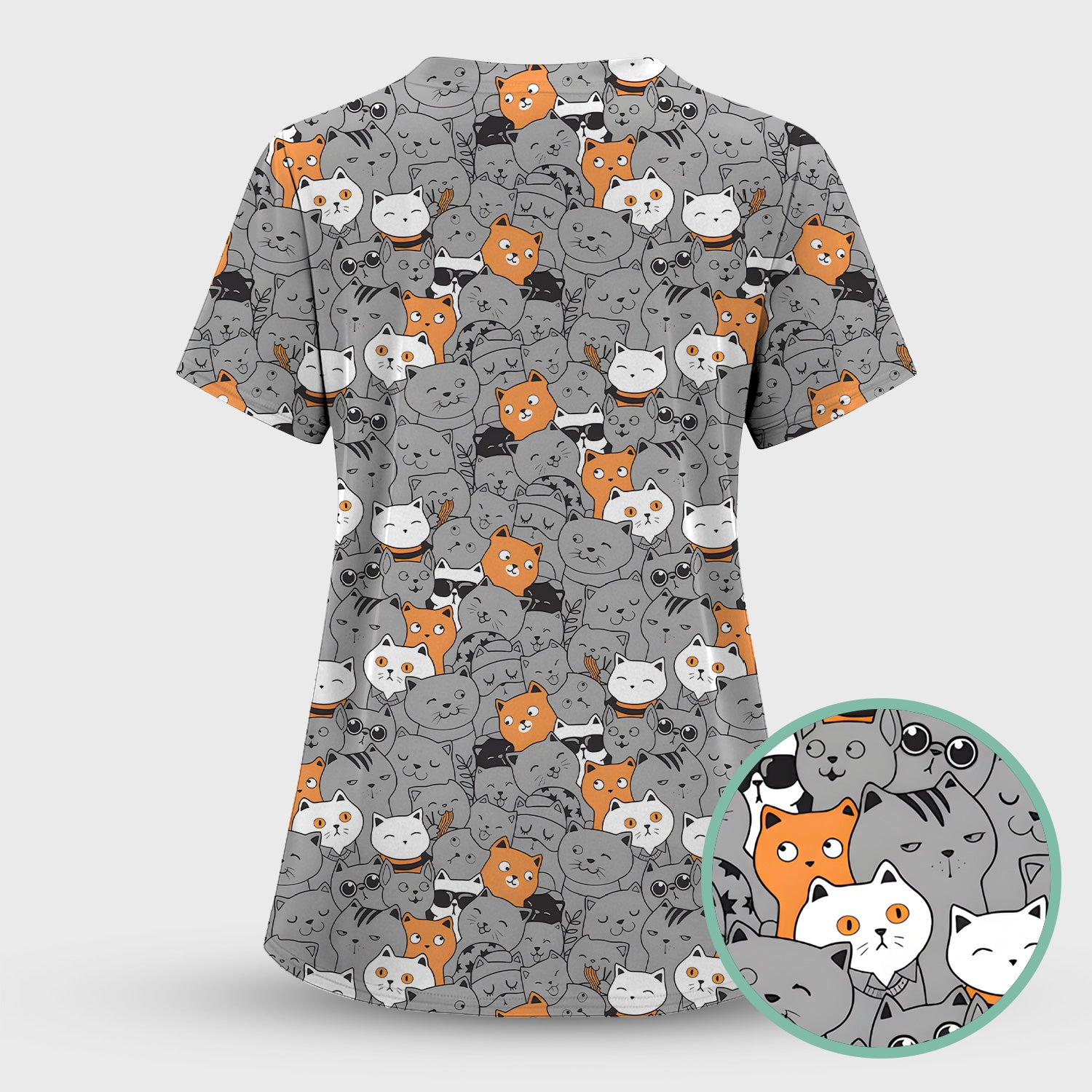 Funny Cats Cute Expressions Pattern Scrubs Top, Comfortable Scrubs for Nurses