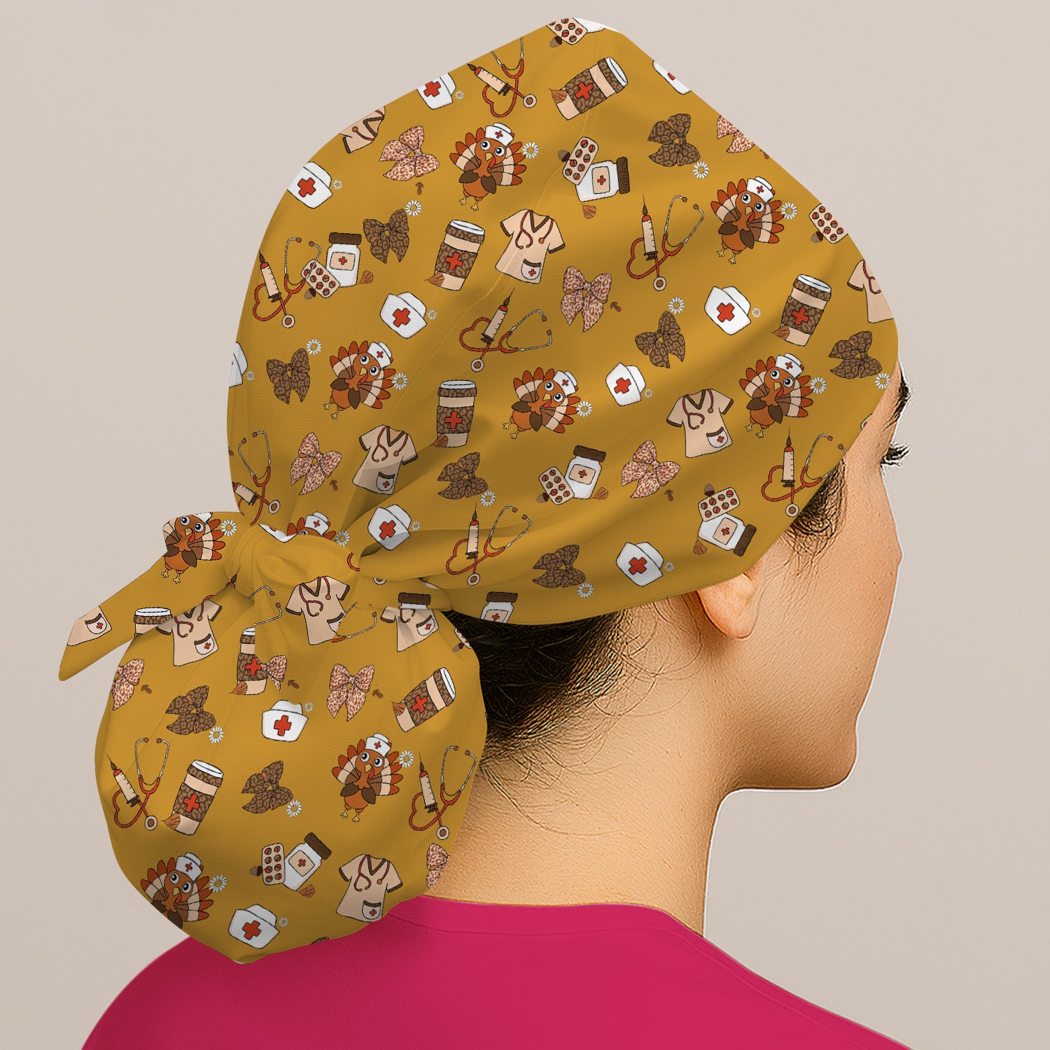 Funny Nurse Thanksgiving Scrub Cap - Turkey & Stethoscope Medical Design - Gift for Women RN LPN