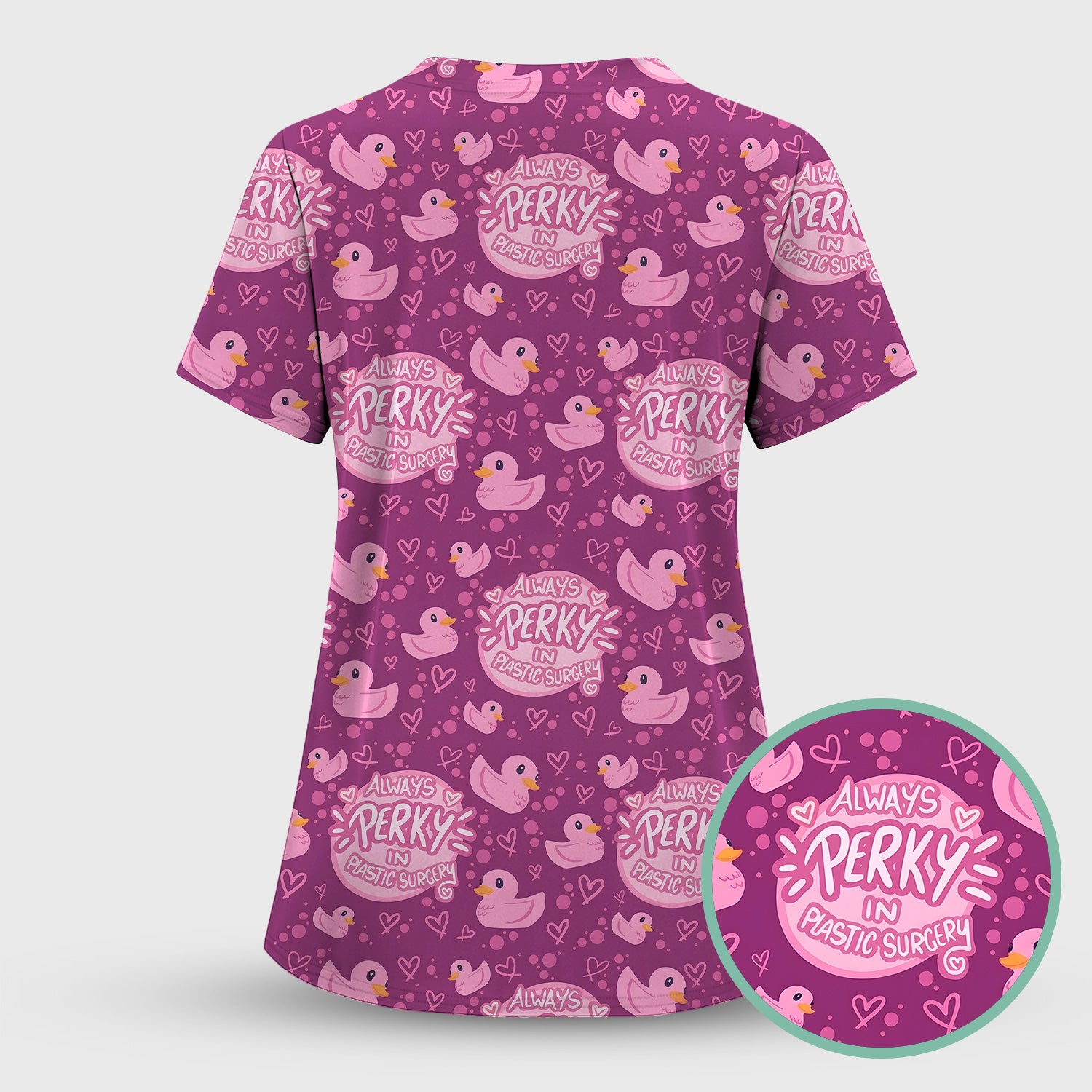 Always Perky Plastic Surgery Duck Pattern Scrub Top, Comfortable Scrubs for Nurses