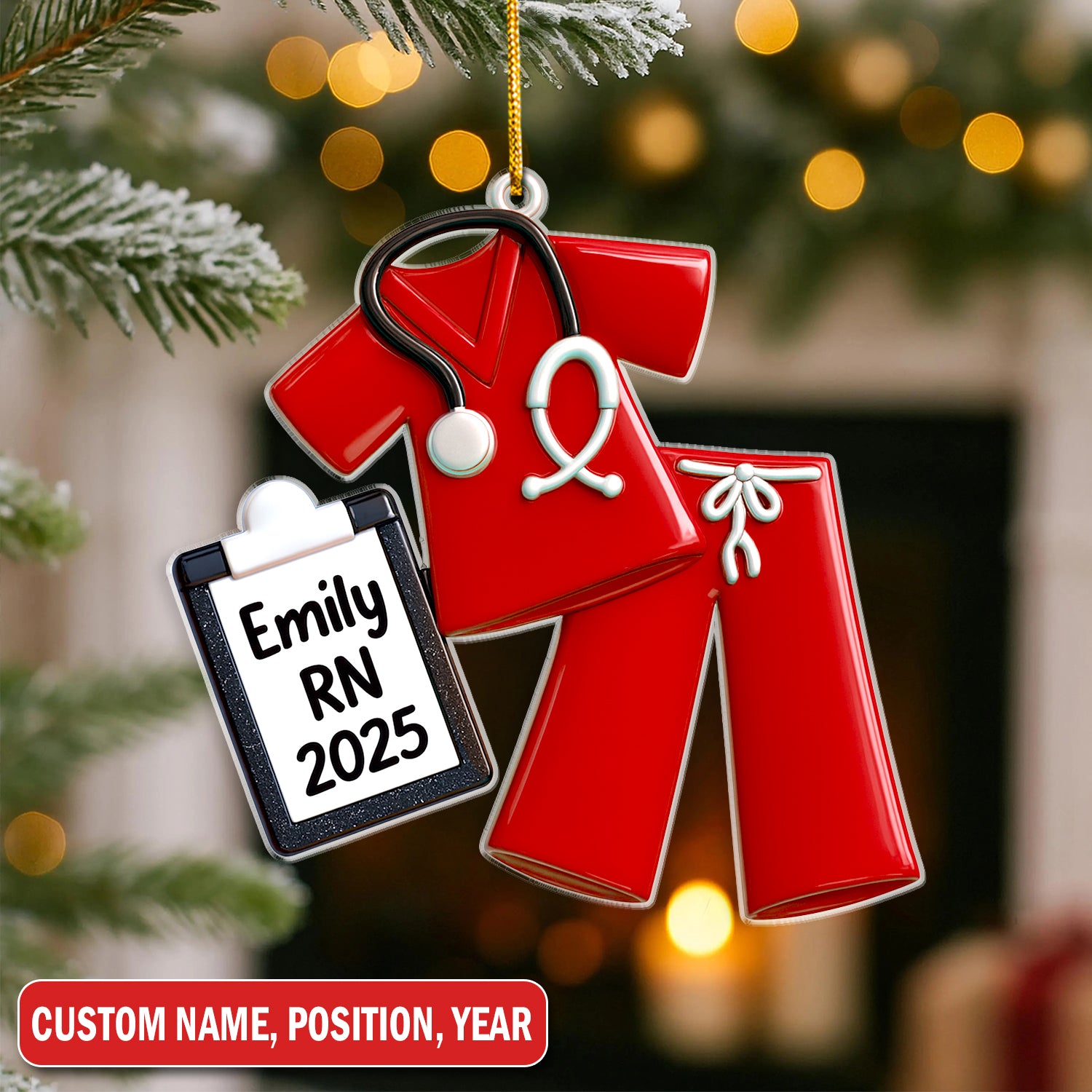 Custom Nurse Ornament, Medical Scrubs with Stethoscope, Gift for RN LPN CNA, Christmas Gift