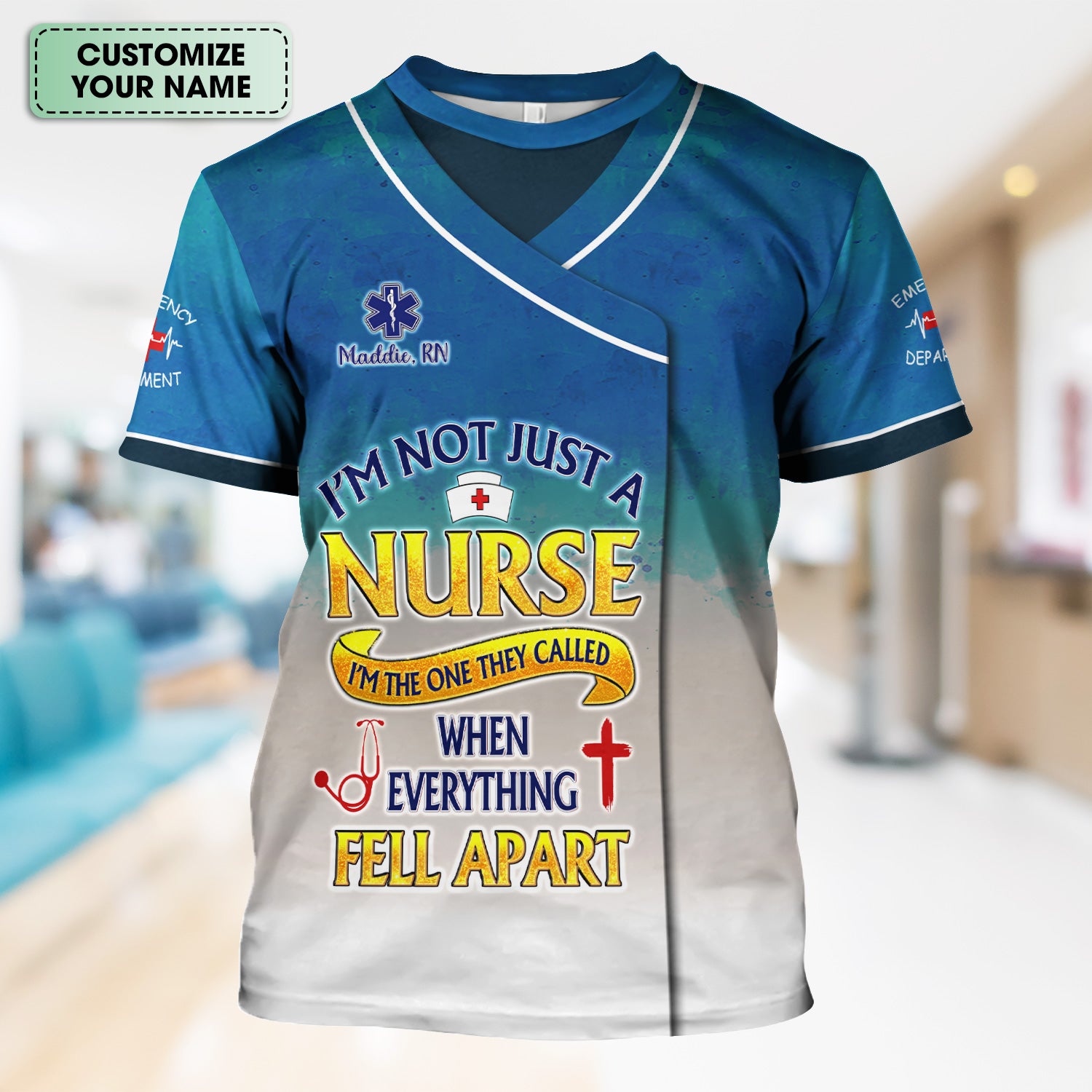 Custom ER Nurse Scrub Top - I'm Not Just A Nurse Quote - Gift for Women RN LPN Healthcare Workers
